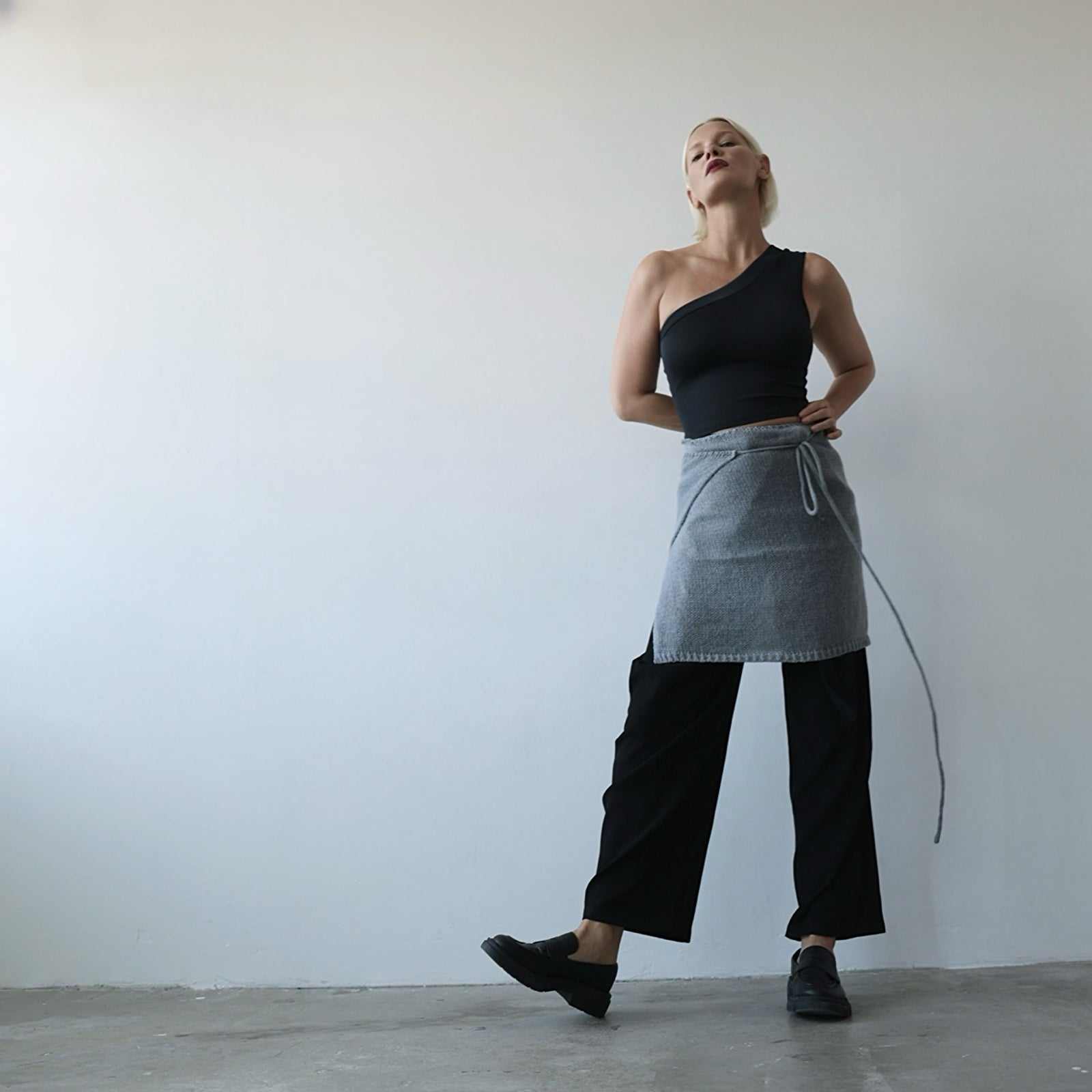Grey Wrap Knitted Apron Skirt | London Atelier Byproduct | Wolf