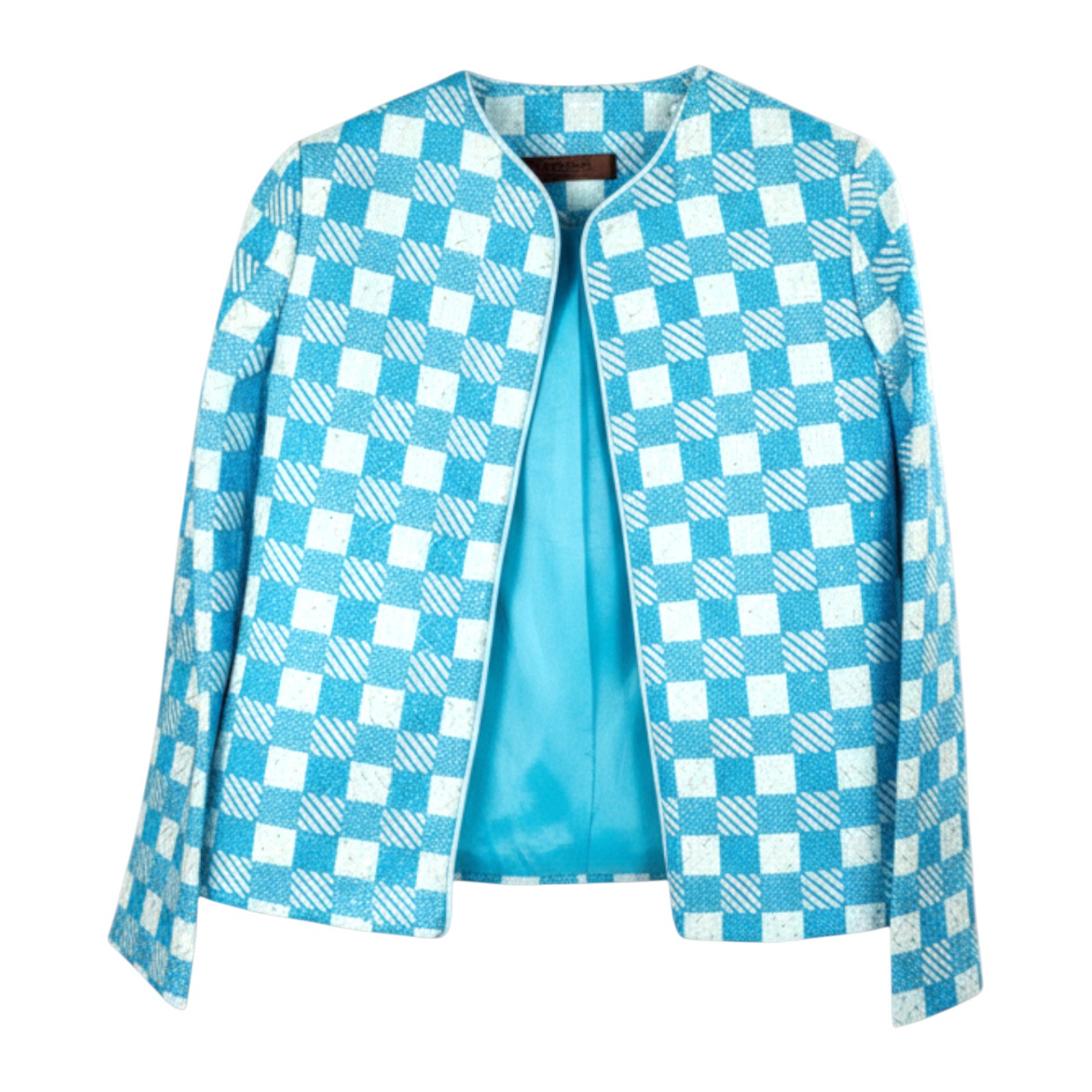 Stovaria Women's Gold / Blue / White Blue Check Cotton Jacket With Gold Zari Embroidery - Open Front Statemen In Multi
