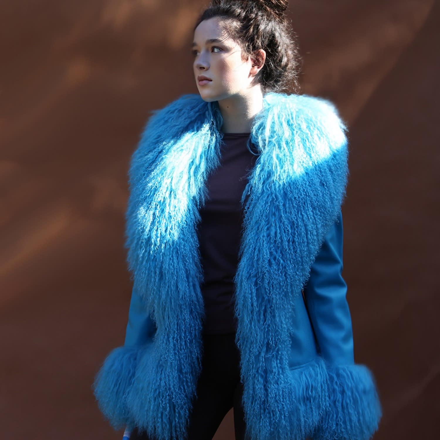 Women's Alpine Glow Blue Bird Sheepskin Coat | Large | Madeleine Simon Studio