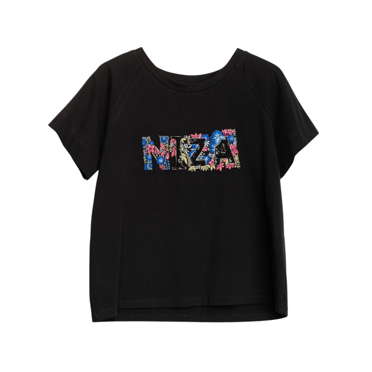 Niza Women's Black T-shirt With Custom Embroidery
