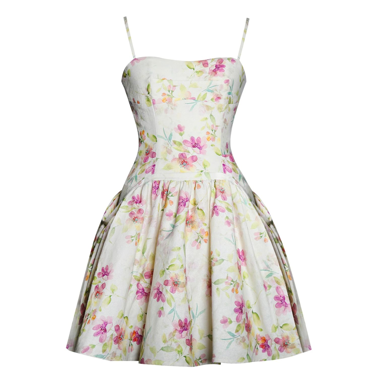 Miss Circle New York Women's Valda Yellow & Pink Print Linen Mini Dress With Pockets In Pink/yellow