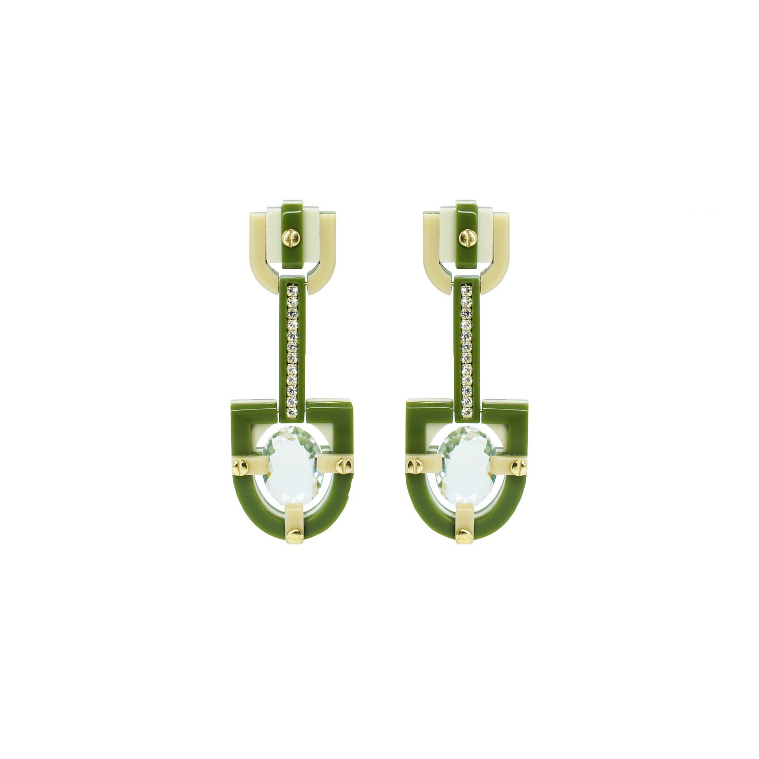 Gissa Bicalho Women's Neutrals Handmade Acrylic Earring Long Oval Cut Stone Clay In Green