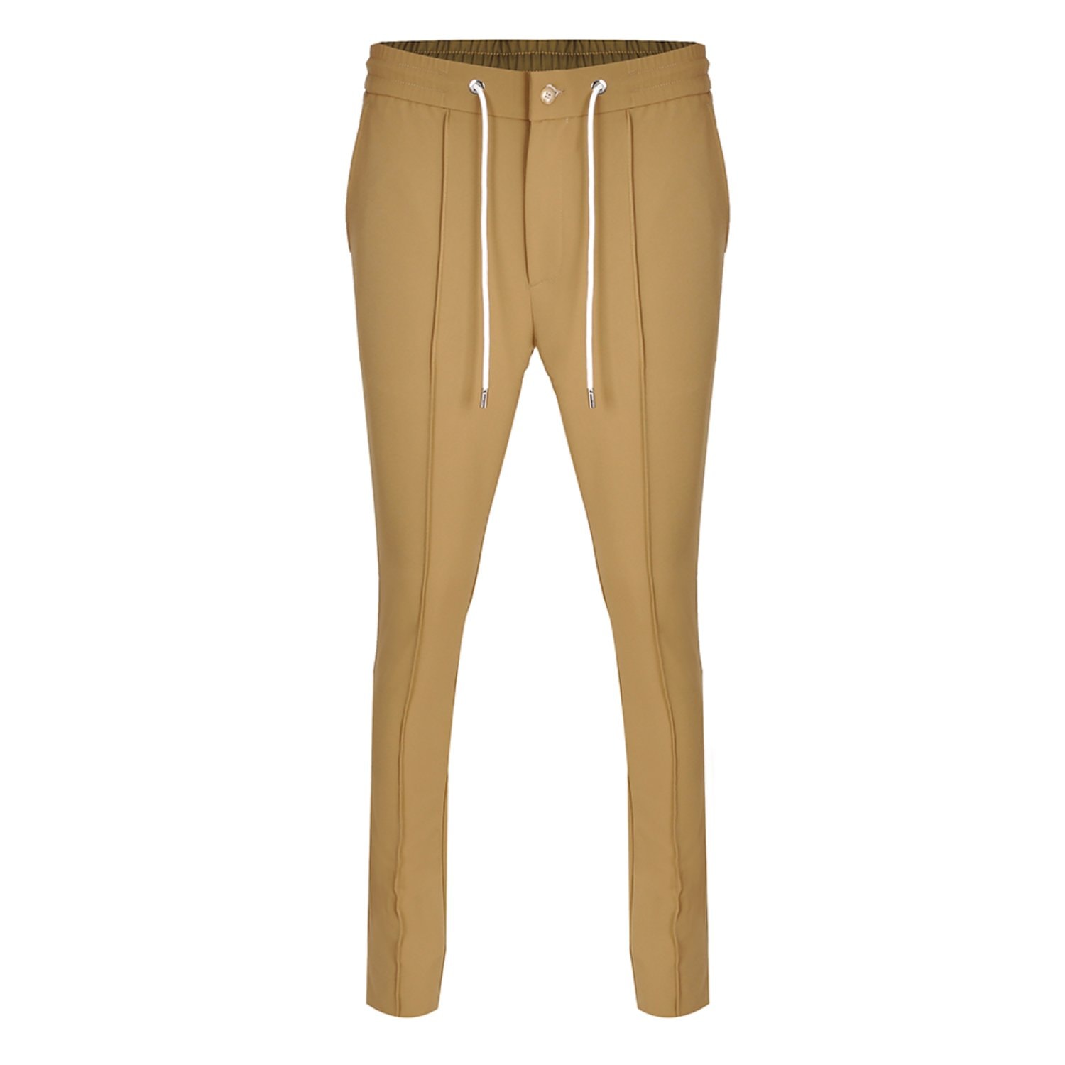 David Wej Men's Brown Plain Smart Drawstring Trousers - Biege In Brown