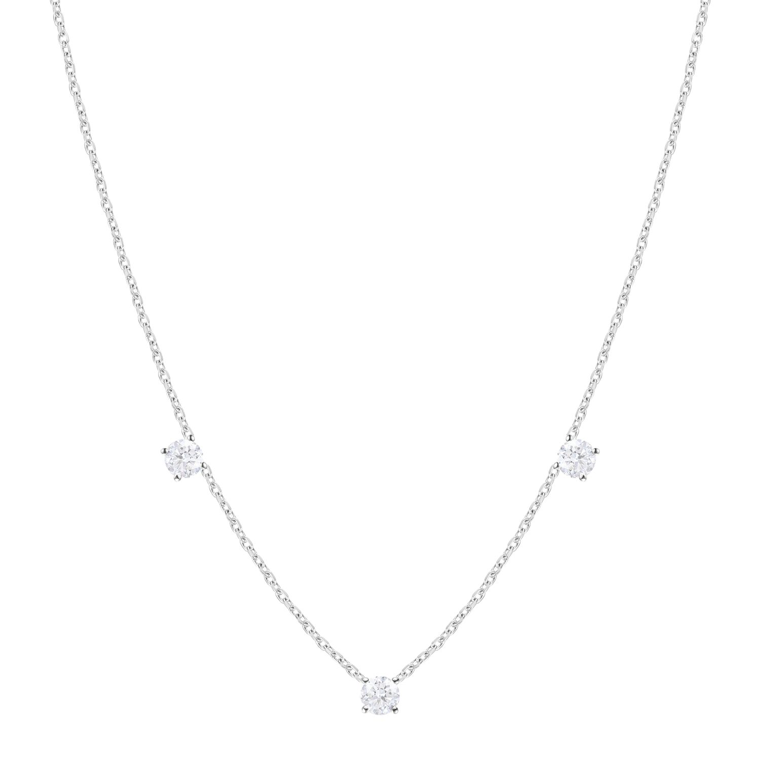 Dyamka Women's Silver Three Diamonds Necklace White Gold In Metallic