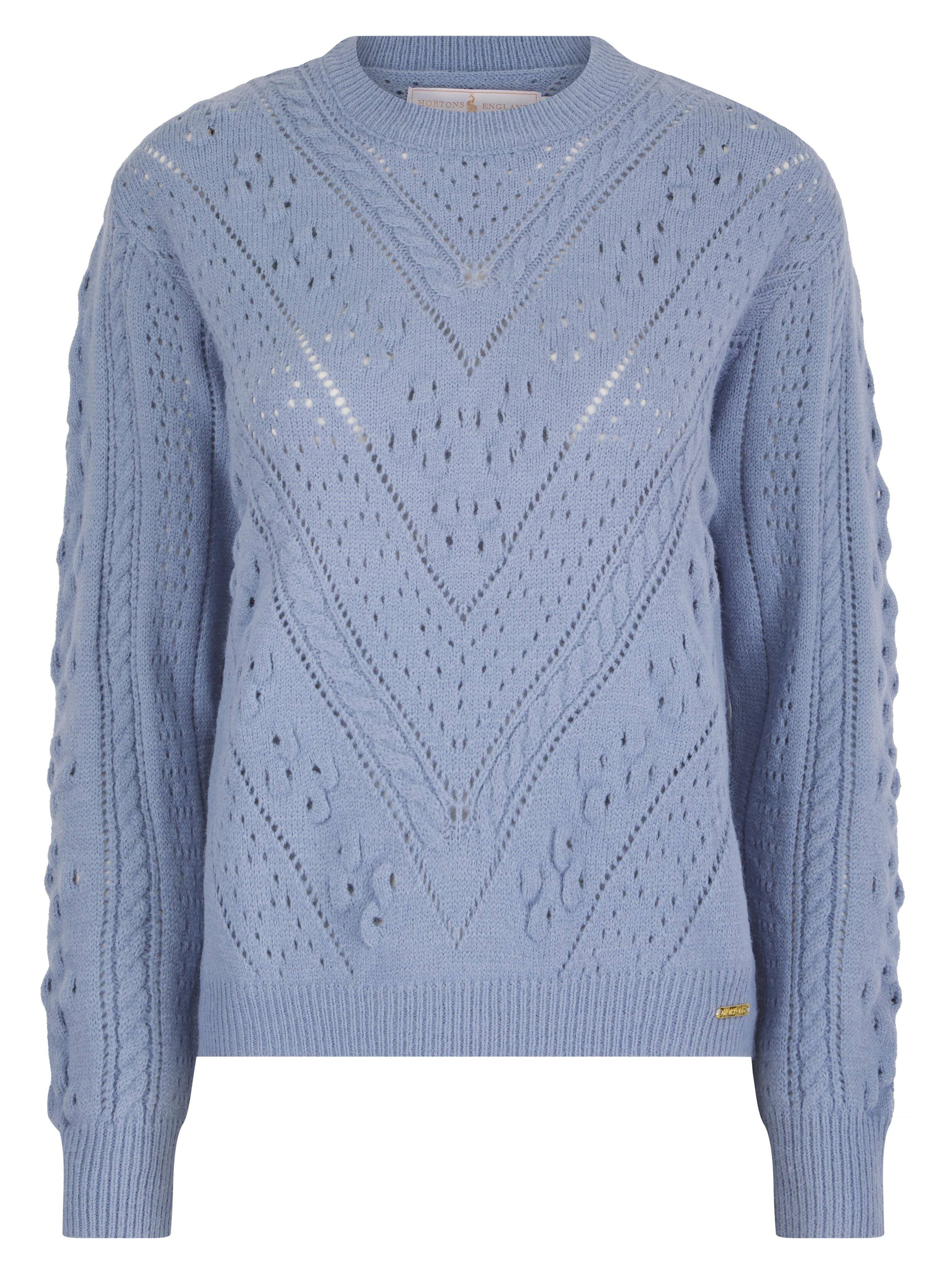 Hortons England Women's Newquay Pointelle Knit Jumper Powder Blue