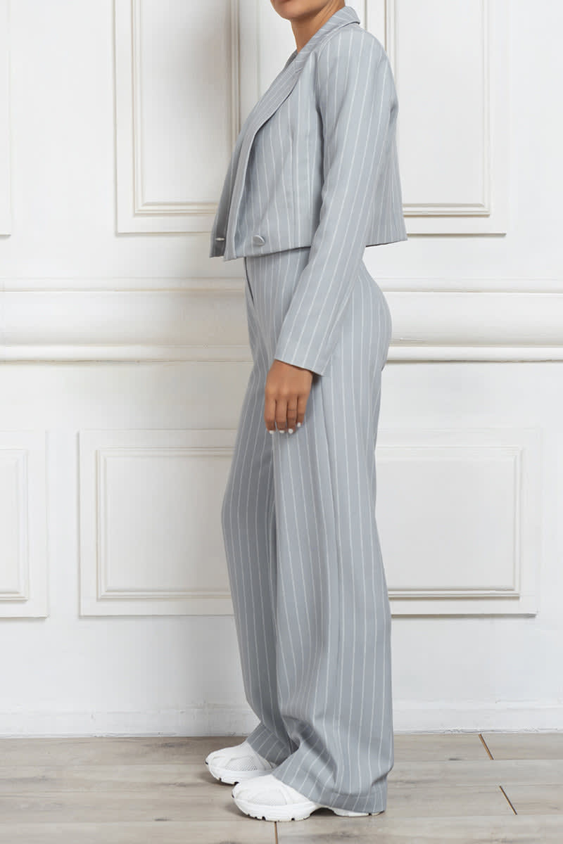 Pinstripe Grey Wide Leg Trouser