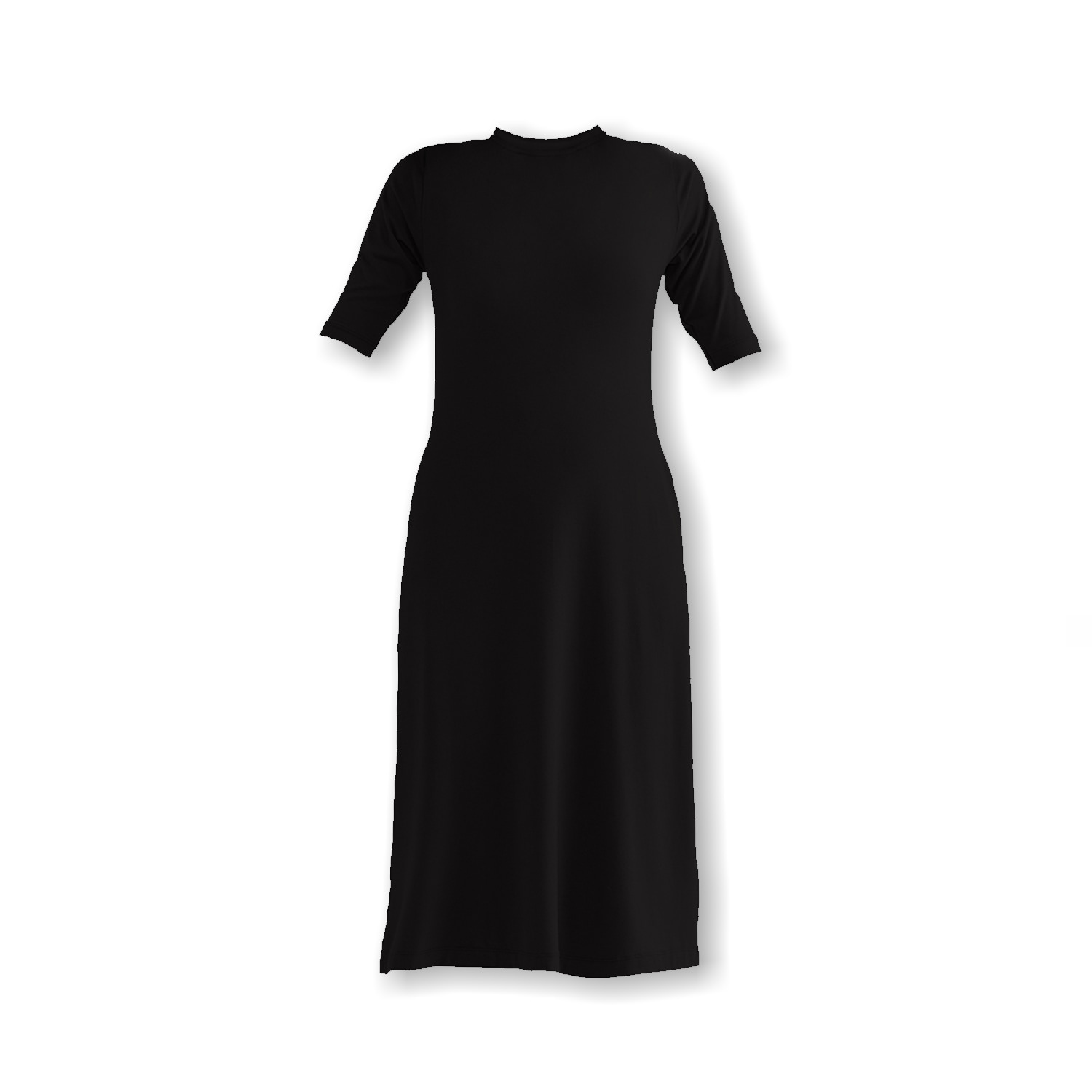 Reistor Women's High Crew Neck Elbow Sleeves Fitted Dress In Black In Black