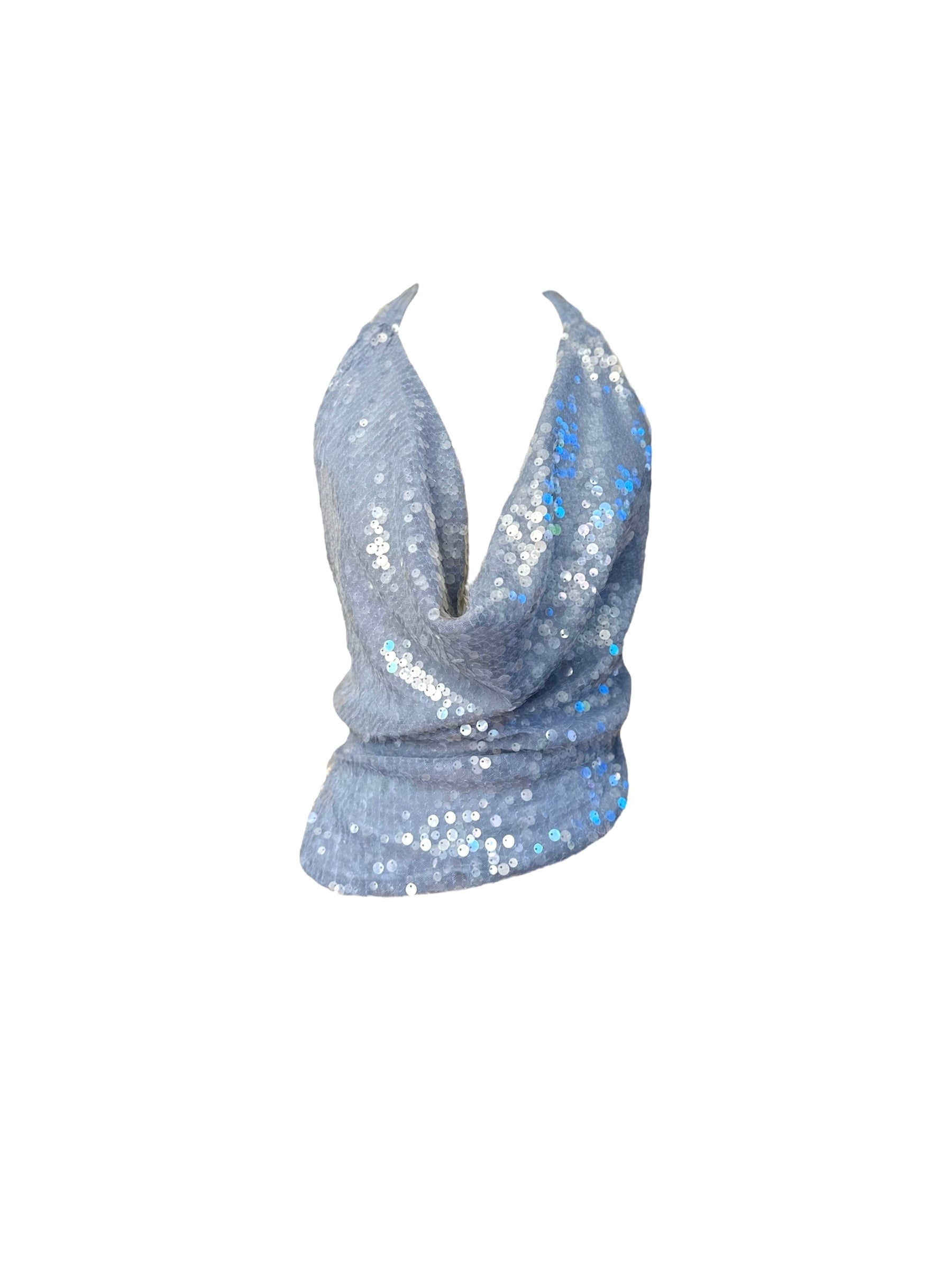 Janet Medina Nyc Women's Blue Cowl Neck Silk & Sequin Halter Blouse In Blue
