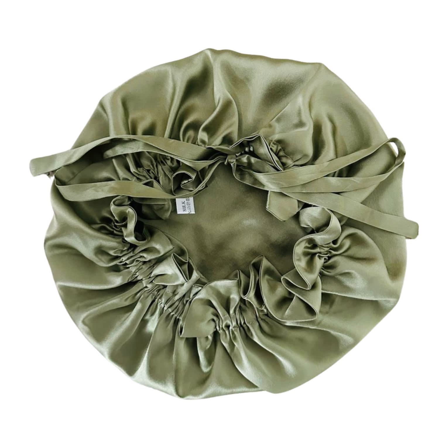 Marche' Du Luxe Women's Green Pure Silk Double Layered Adjustable Ties Cap Avocado