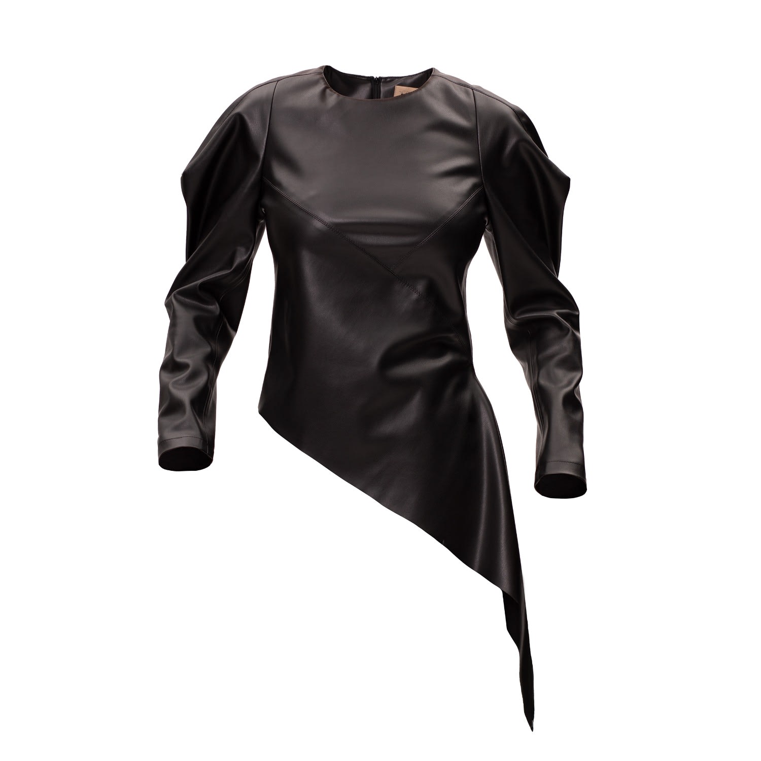 Women’s Black Designer Asymmetrical Faux Leather Blouse Large Julia Allert