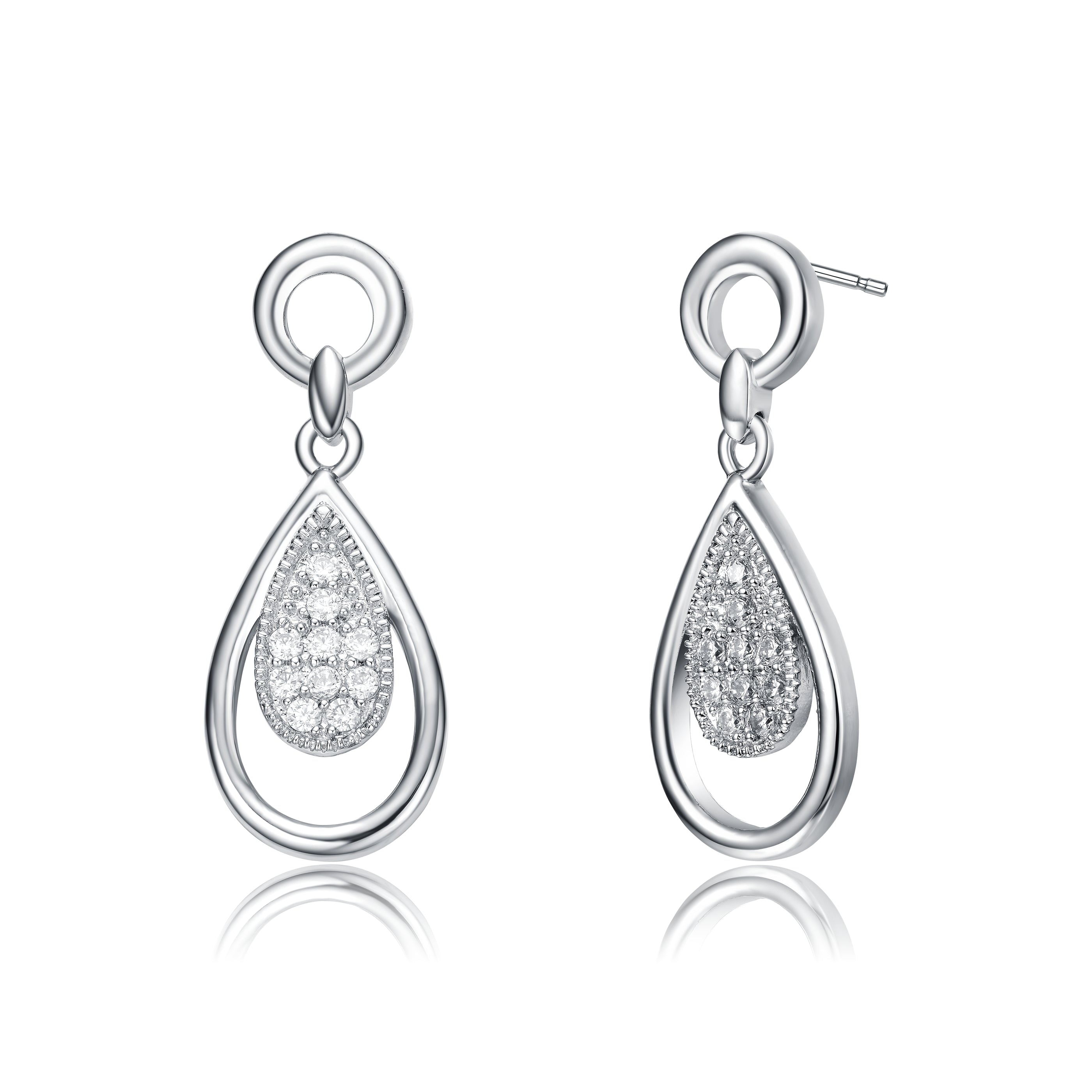 Genevive Jewelry Women's Stunning White Gold Plated With Clear Cubic Zirconia Pear Drop Earrings In White