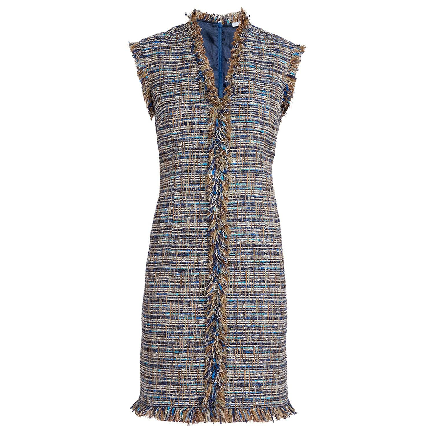Women's Neutrals Tuscany Cap Sleeve V-Neck Sheath Tweed Dress | Extra Small | Santorelli