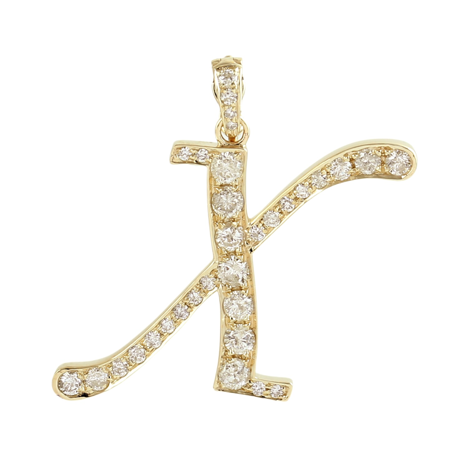 Artisan Women's Gold / White Natural Diamond "x" Initial Alphabet Pendant In Yellow Gold