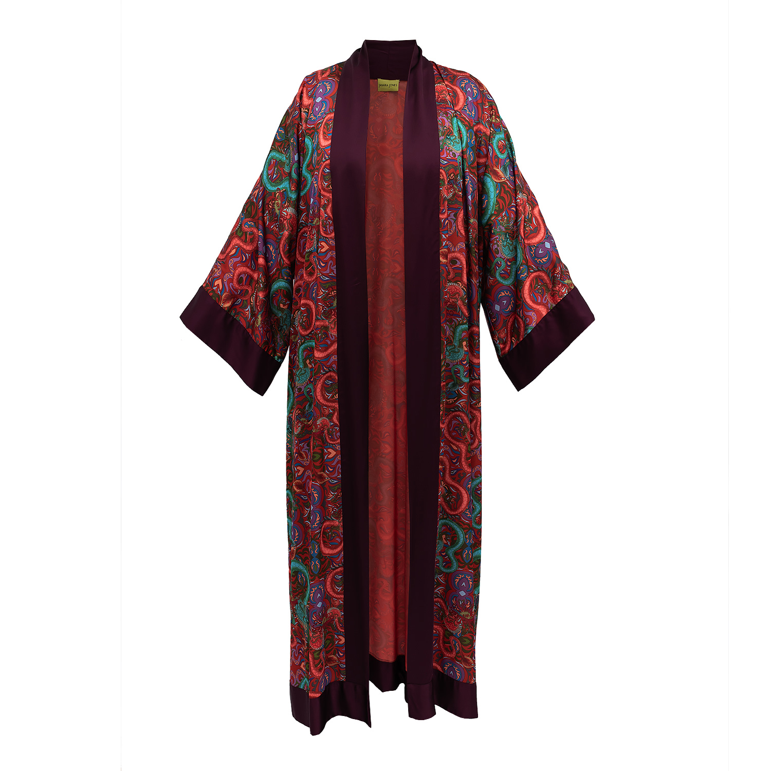 Janara Jones Women's Beetroot Cuffs Fantasy Print Satin Long Abaya Kaftan In Multi