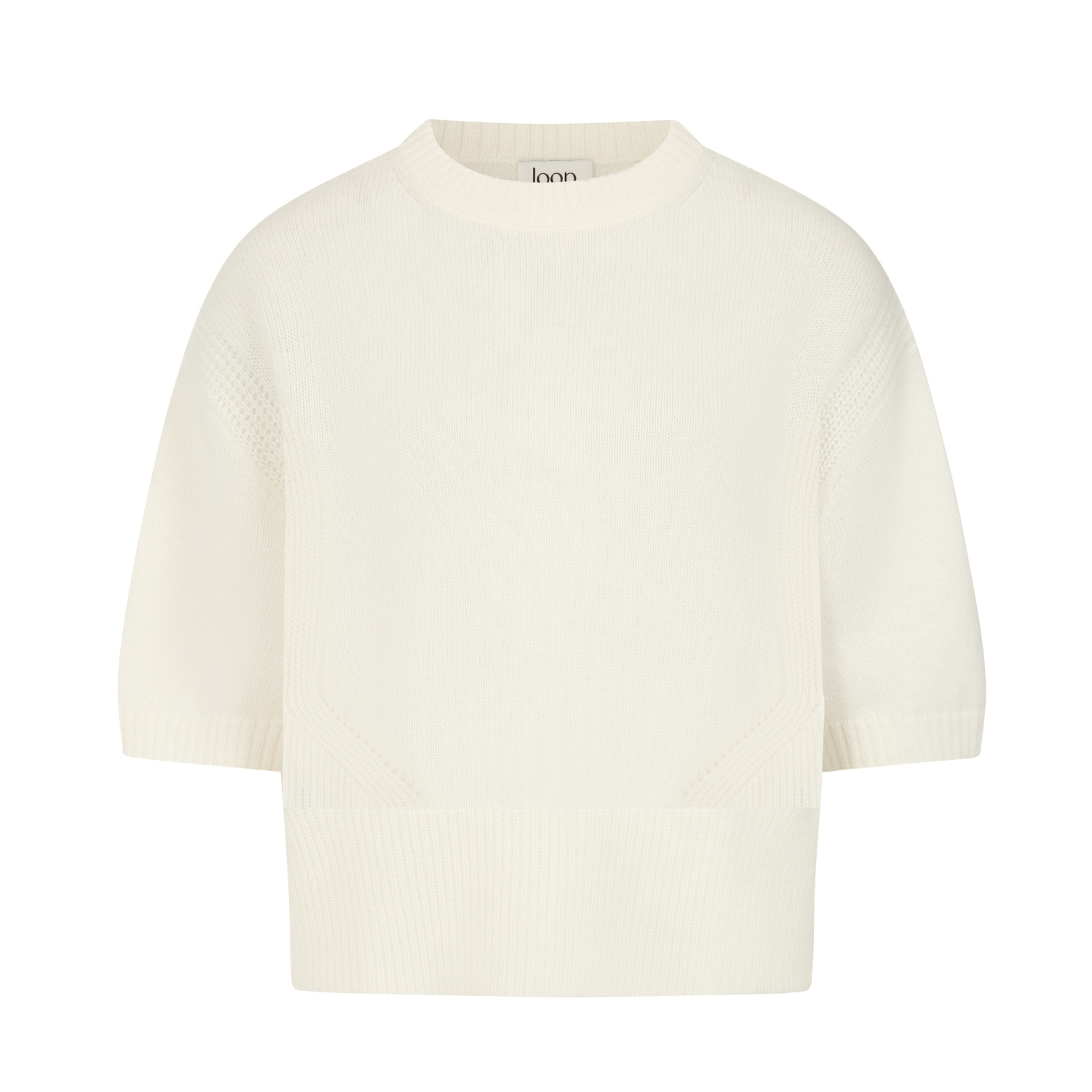 Loop Cashmere Women's Neutrals / White Ribbed Detail Lofty Cashmere Short-sleeved Sweater In Snow White In White