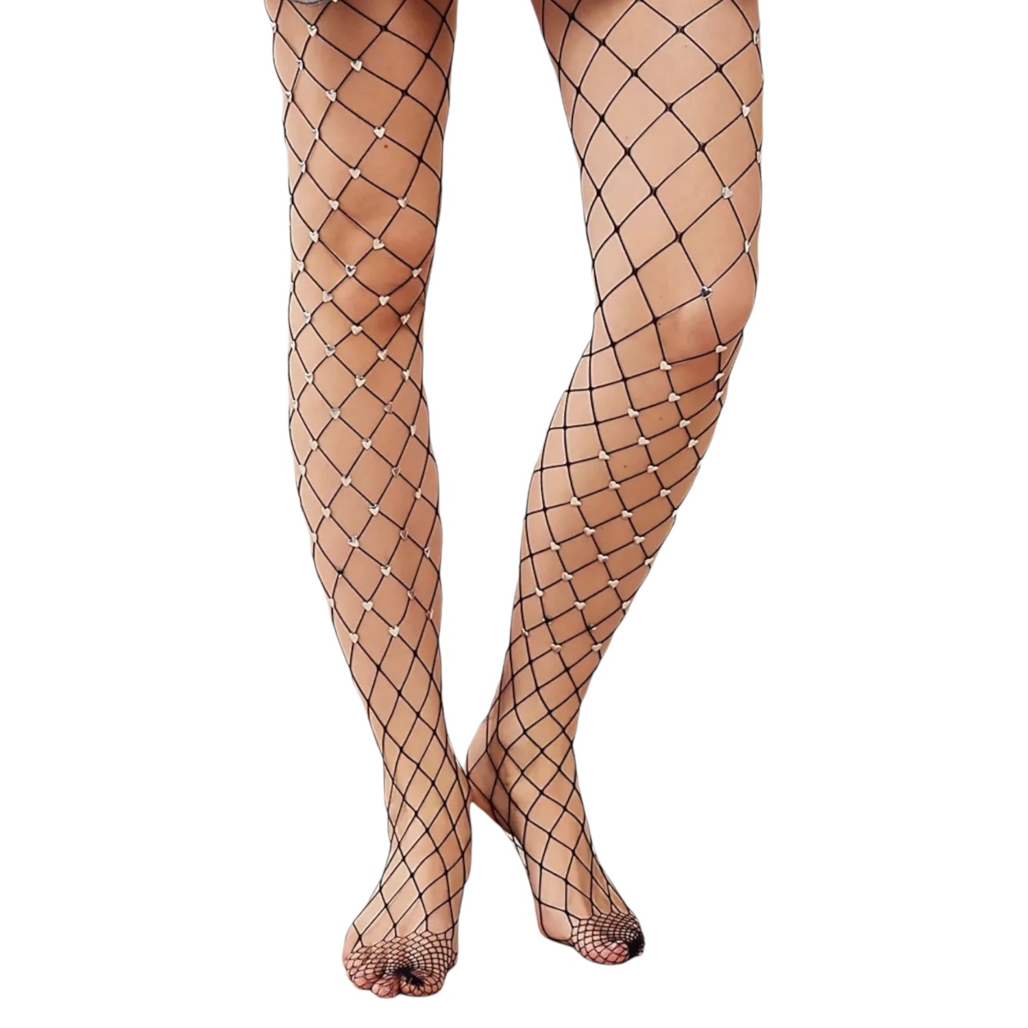 High Heel Jungle By Kathryn Eisman Women's Sweet Heart Fishnet Tights- Black In Black