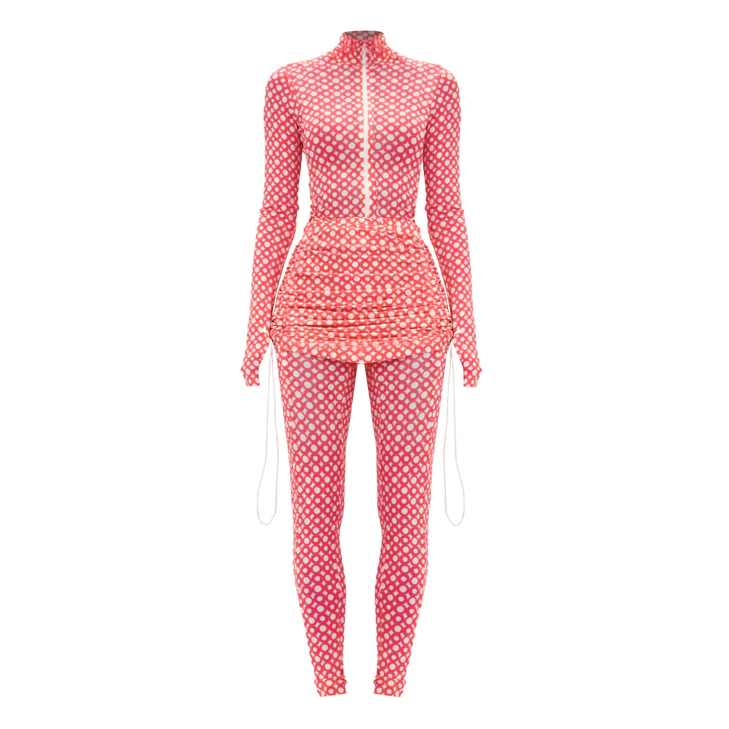 Monosuit Uv Protect Set Red Long Sleeve Turtleneck Full Bodysuit & Red Teeny-tiny Skirt In Red