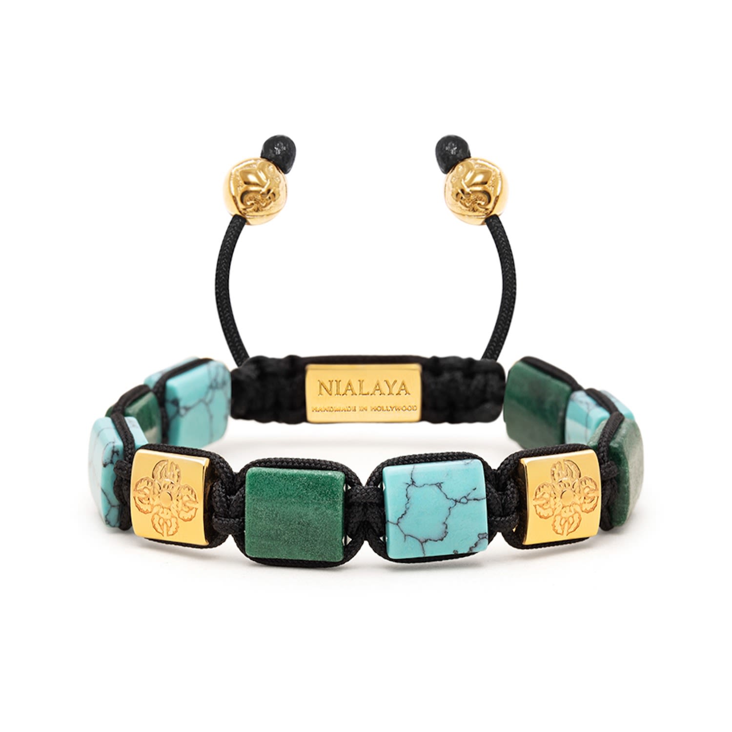 Women’s Turquoise And Green Jade Flatbead Bracelet With Gold Plated Dorje Nialaya