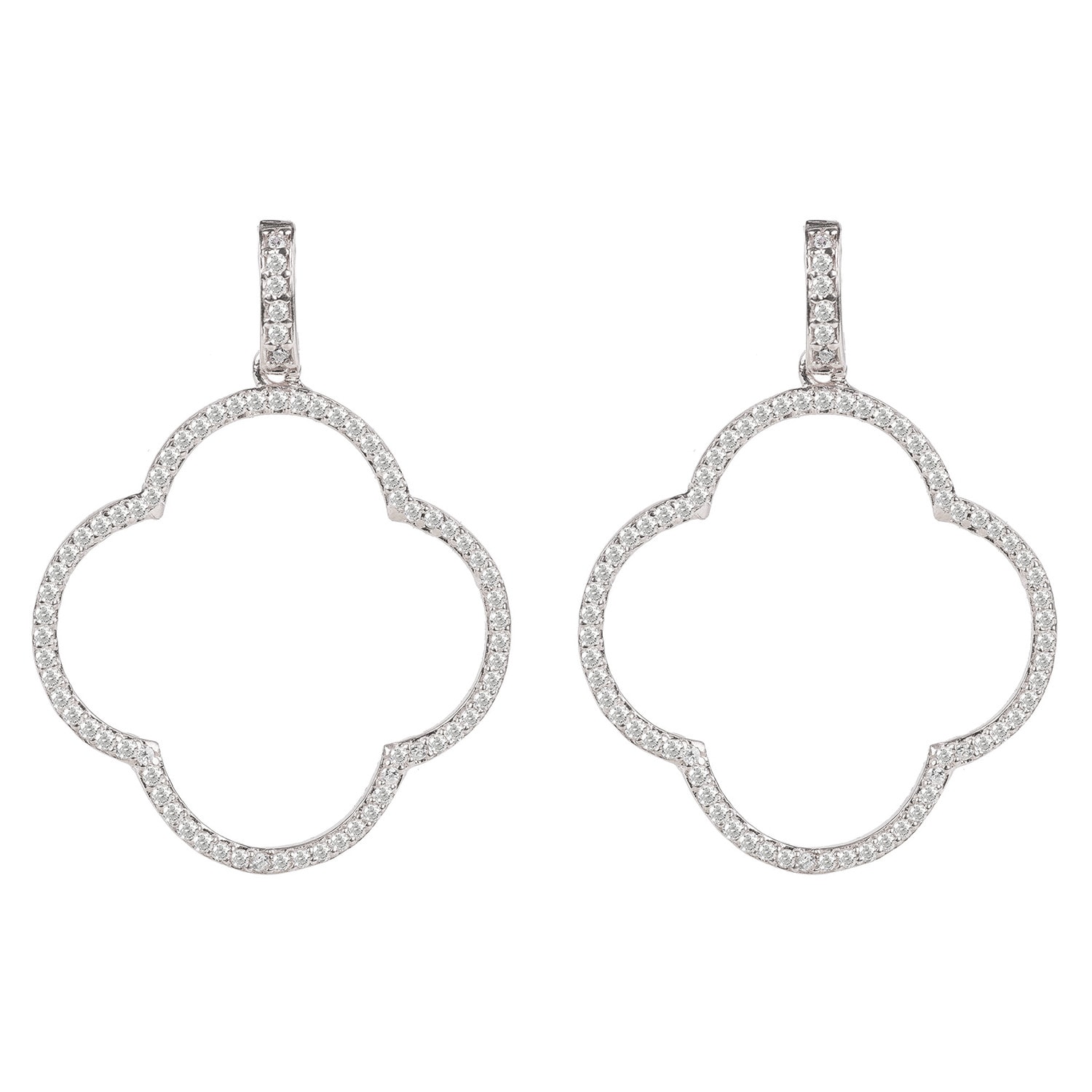 Women’s White / Silver Open Clover Large Drop Earrings White Cz Silver Latelita