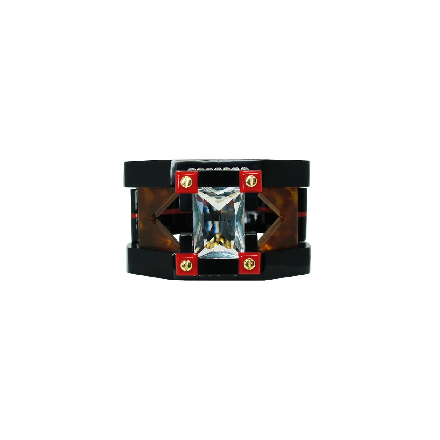 Gissa Bicalho Women's Brown Handmade Acrylic Bracelet Deco Rectangular Shaped Stone Caramel Granite In Brown