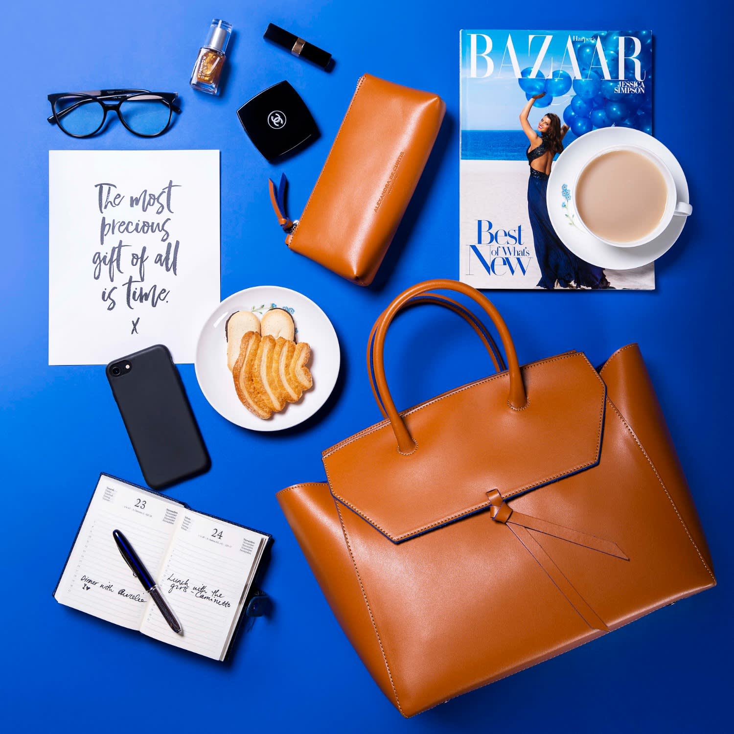 Loren Large Leather Tote Bag Cognac Alexandra de Curtis Wolf