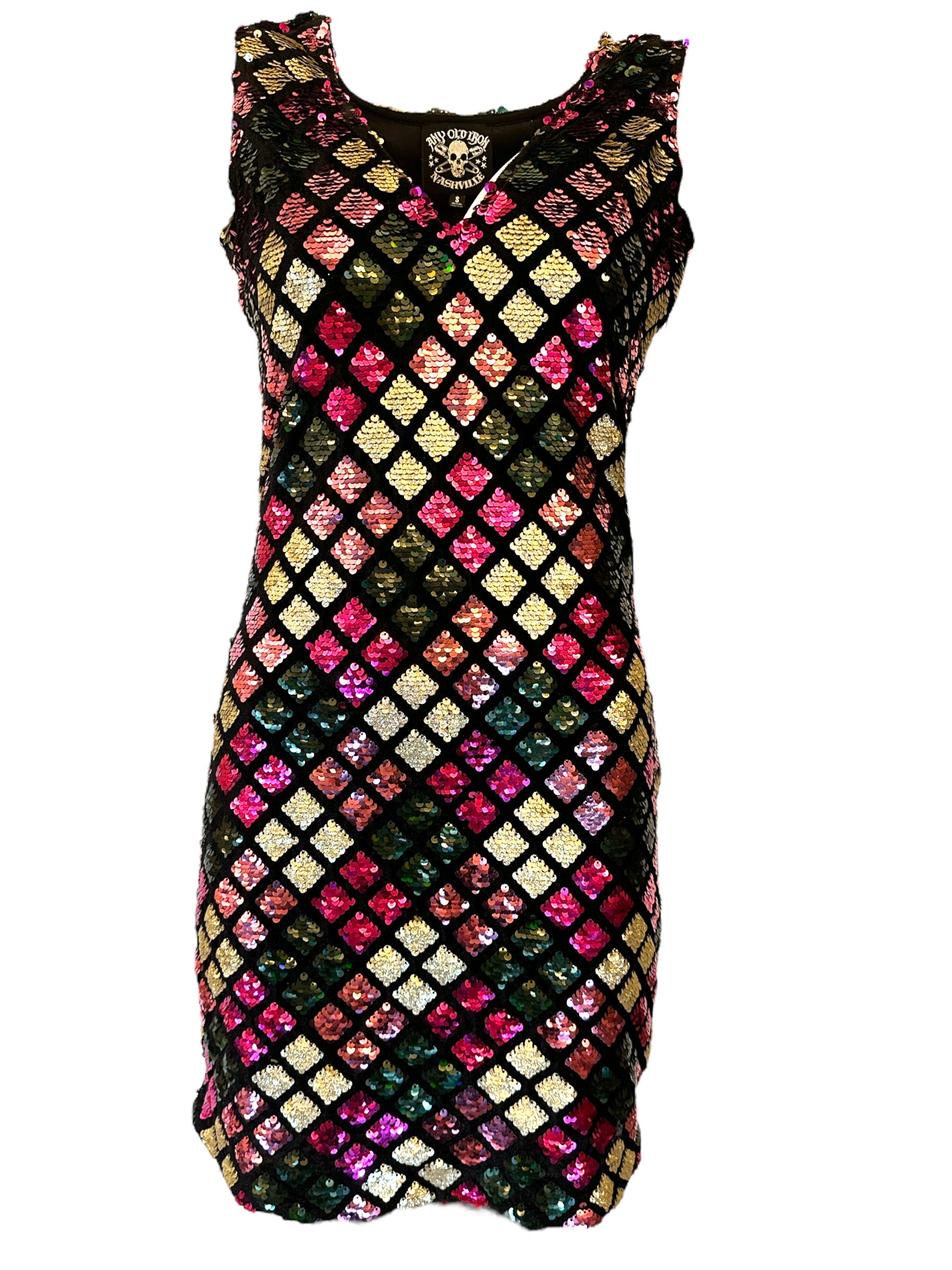 Any Old Iron Women's Harlequeen Sequin Dress In Green/pink/yellow