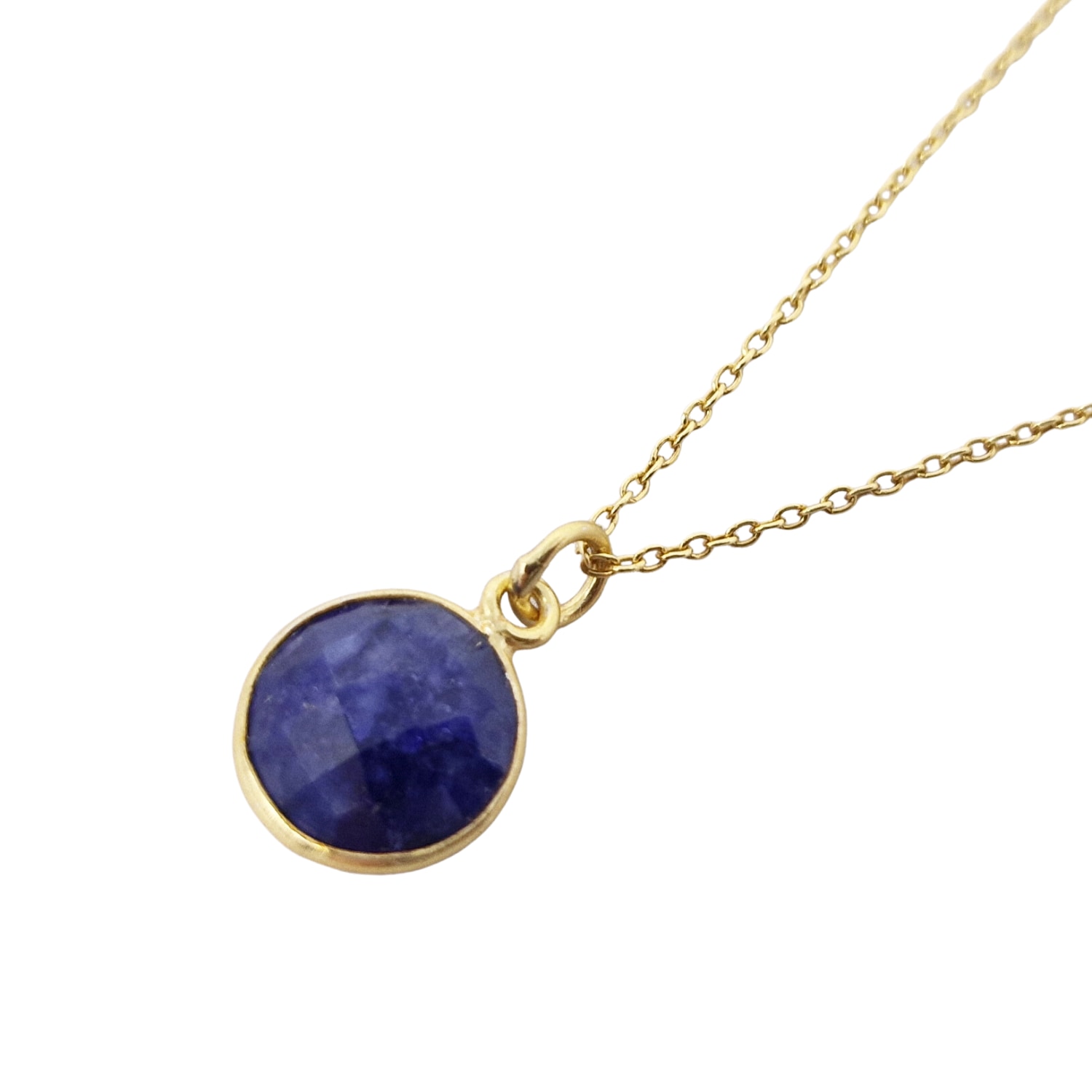 Women’s Blue / Gold Gold Vermeil Plated Blue Sapphire Round Pendant Necklace Harfi