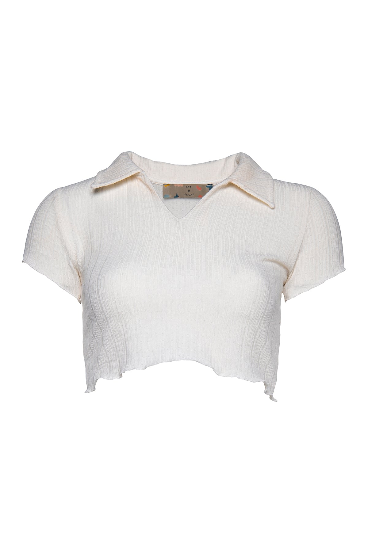 Women’s Crop Polo Tee - White Small Bee & Alpaca