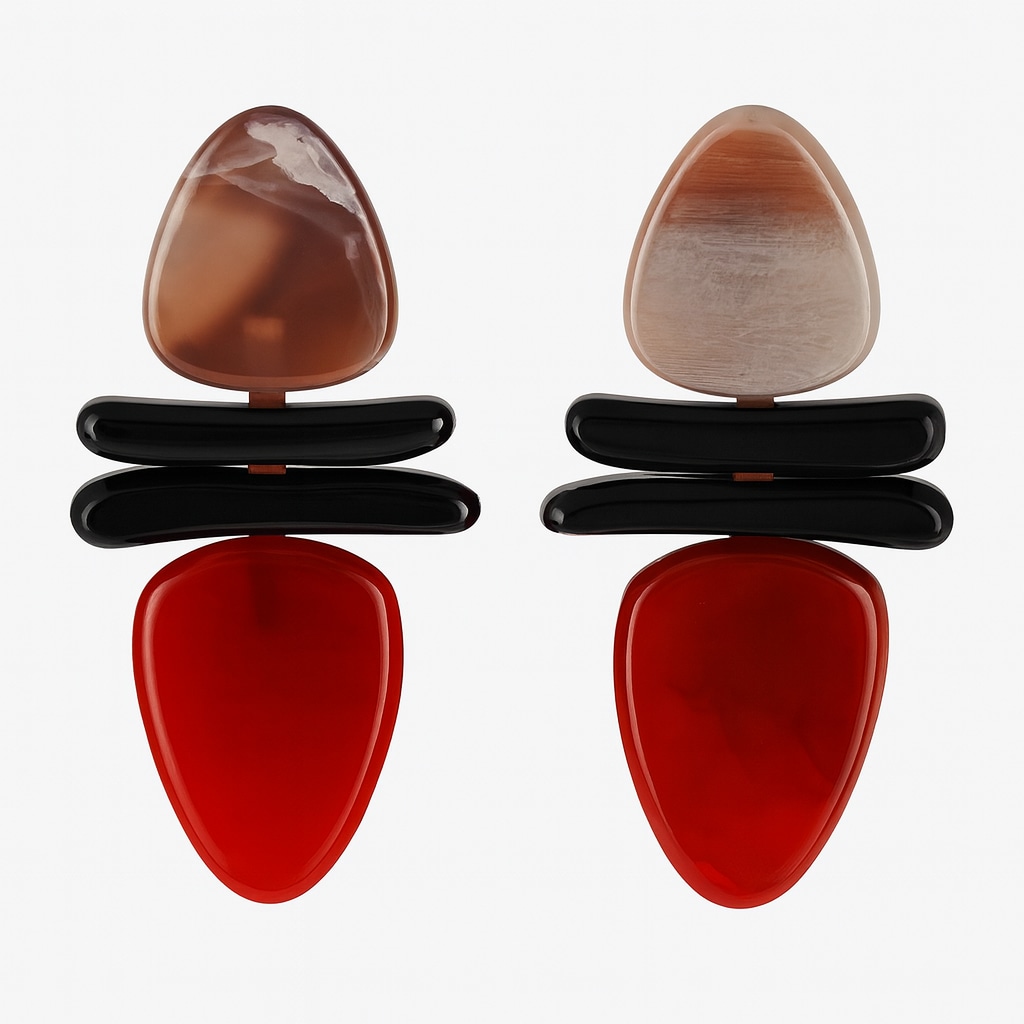 Michael Nash Jewelry Women's Neutrals / Brown / Red Luisa Bone And Black And Red Carnelian Drop Resin Earrings In Red