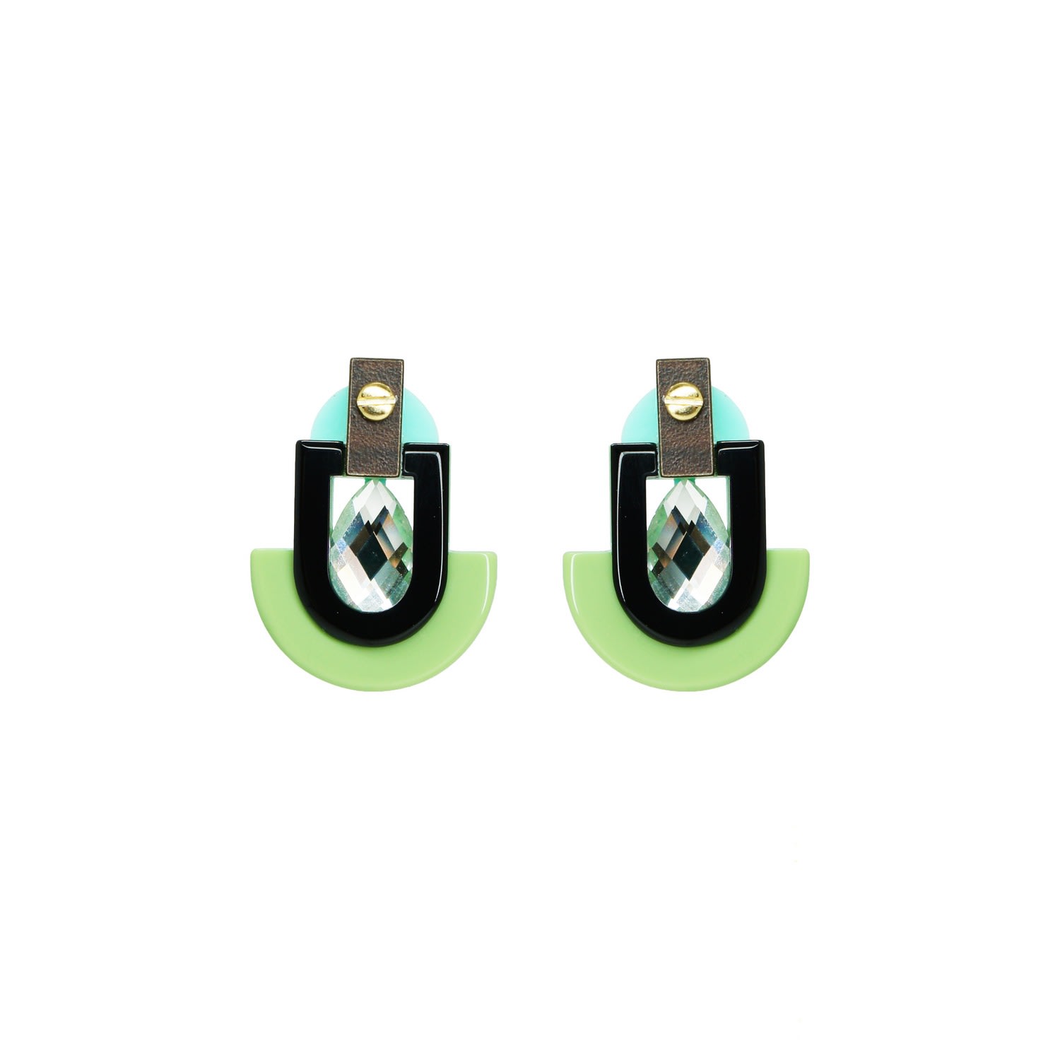 Gissa Bicalho Women's Handmade Acrylic Earring Deco S Stone Mirror Drop Green In Green