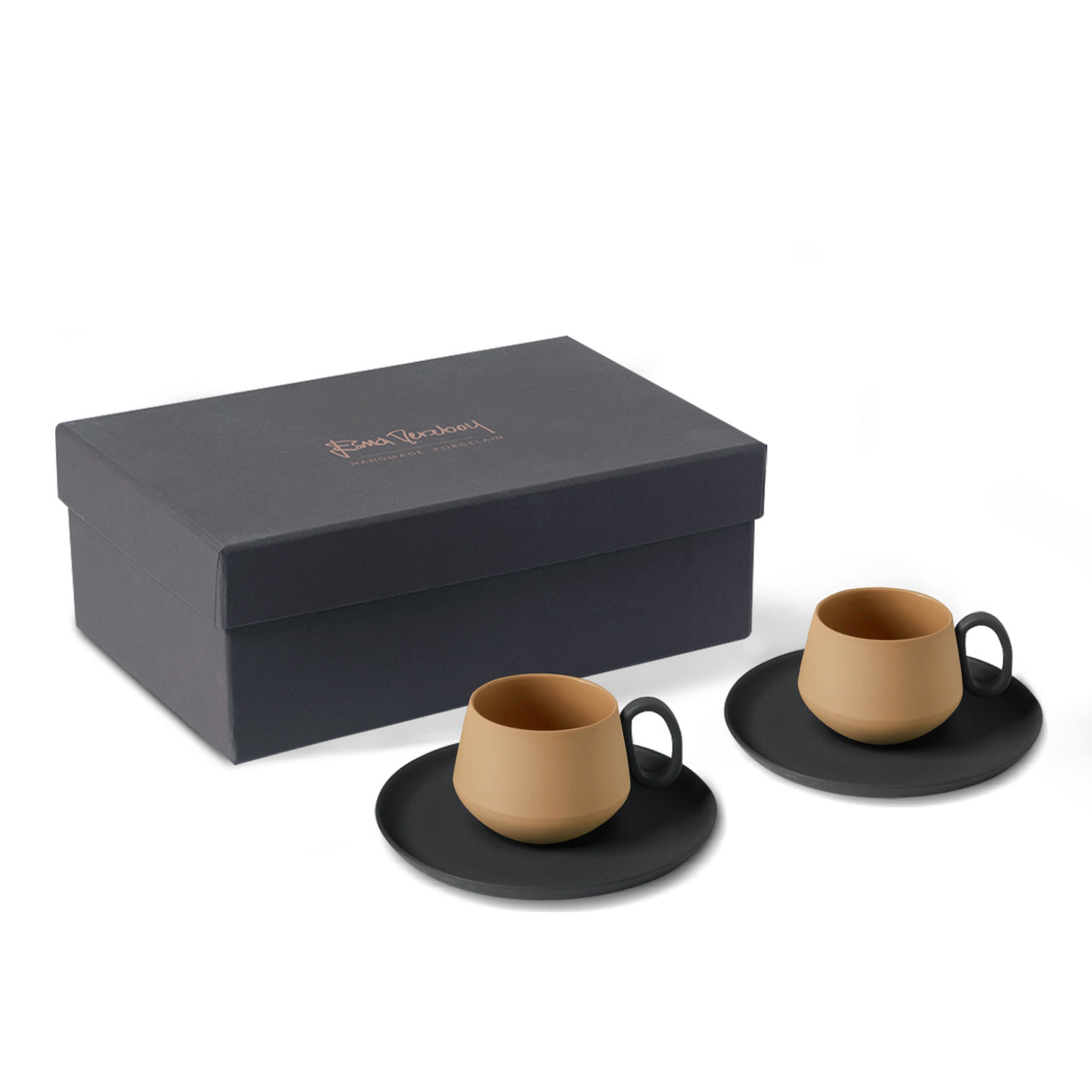 Esma Dereboy Black / Yellow / Orange Tube Espresso Set Of Two Black Straw Colour