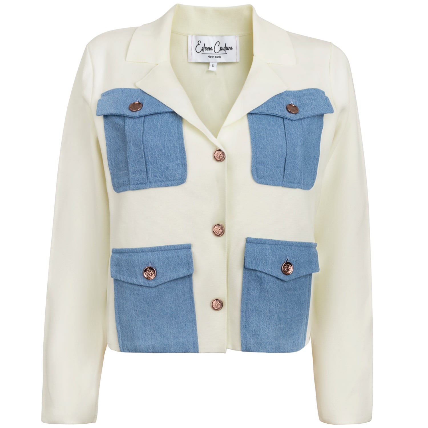 Esteem Couture Ny Women's White Helen-denim Bucket Pocket Jacket In White