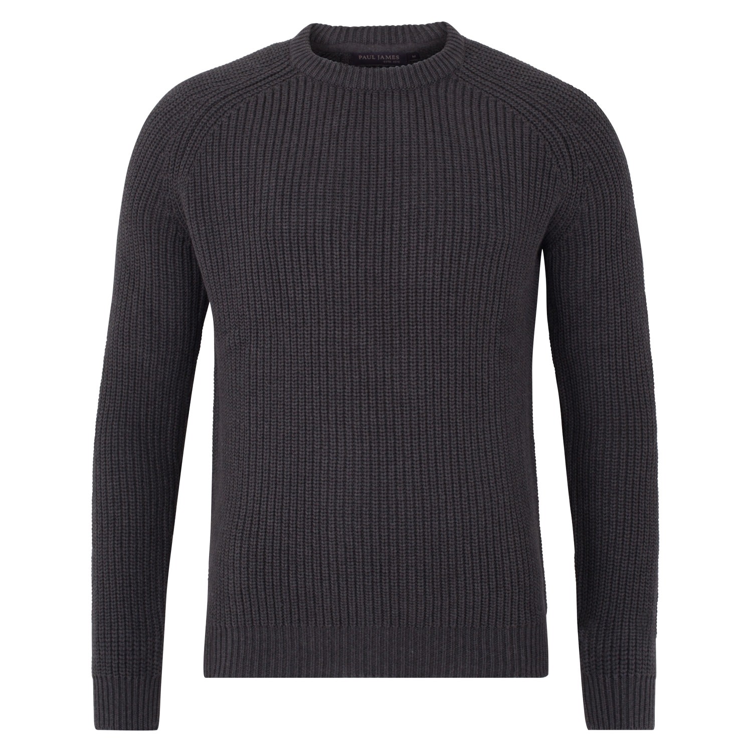 Paul James Knitwear Grey Mens Cotton Clark Fisherman Rib Knit Jumper - Anthracite In Grey