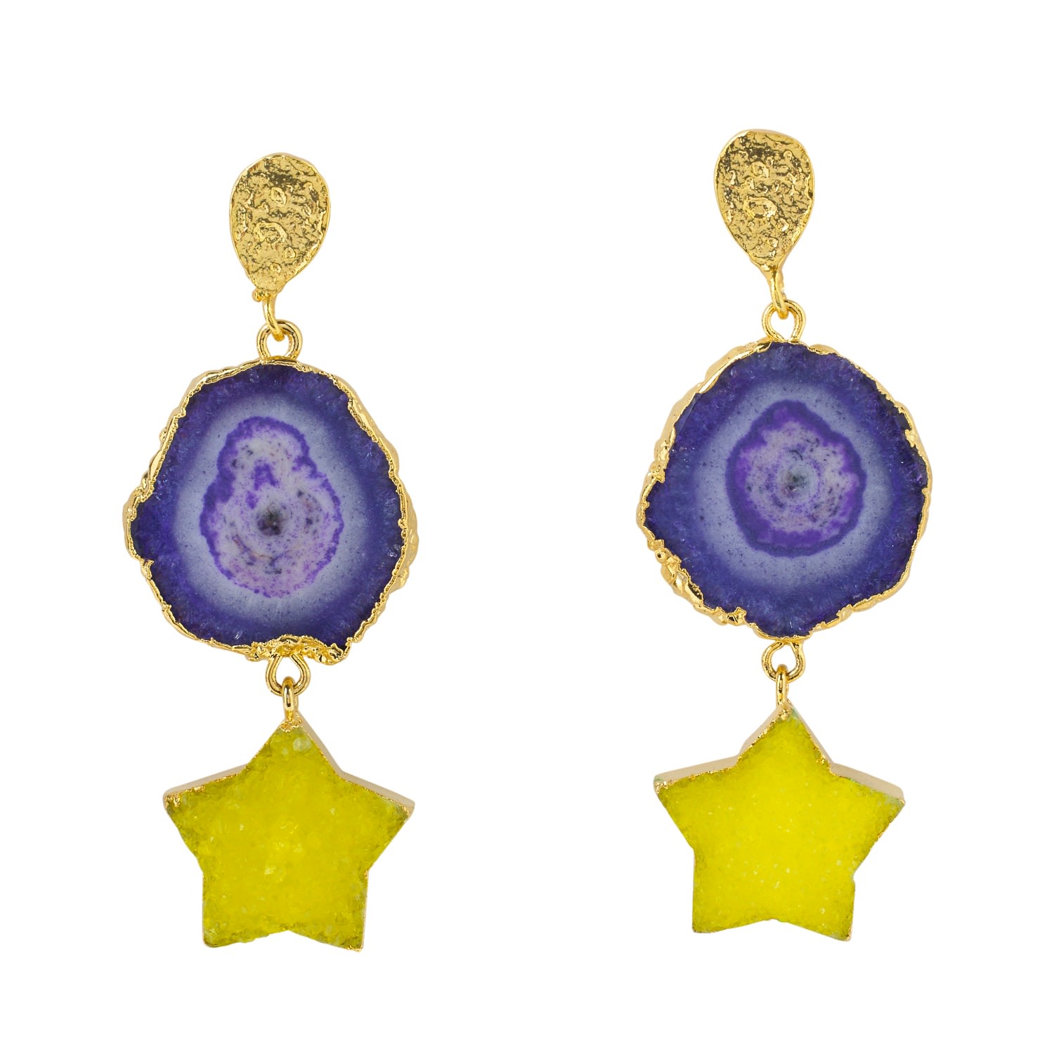 Women’s Yellow / Orange ’Night Sky’ Purple Yellow Star Gold Gemstone Statement Earrings Yaa Yaa London