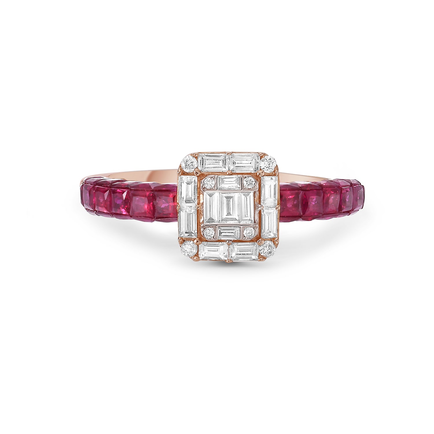 Women’s Rose Gold / White 18K Rose Gold Baguette Diamond Designer Ruby Gemstone Ring Artisan