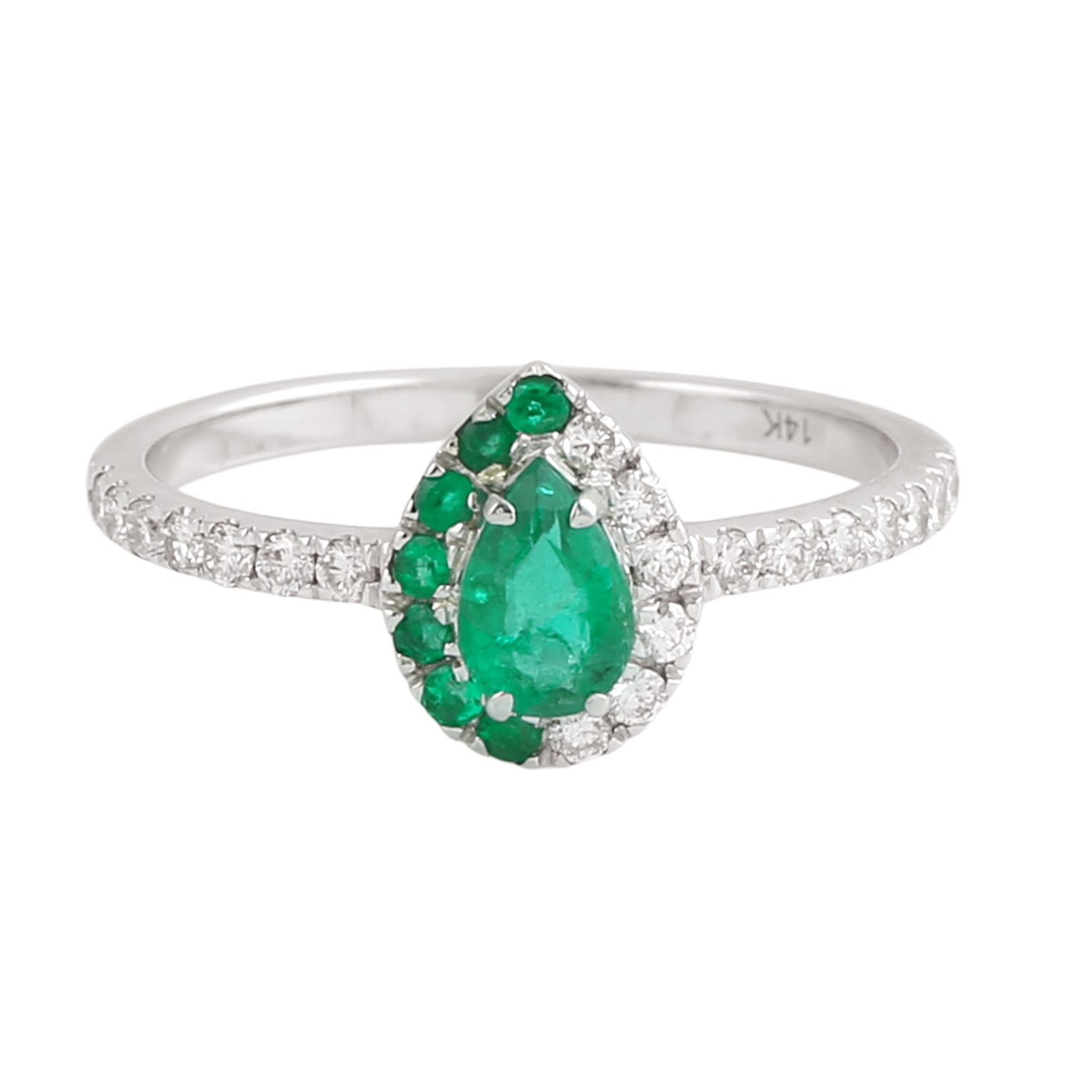 Artisan Women's White / Green Natural Emerald & Diamond Stacking Ring In White Gold