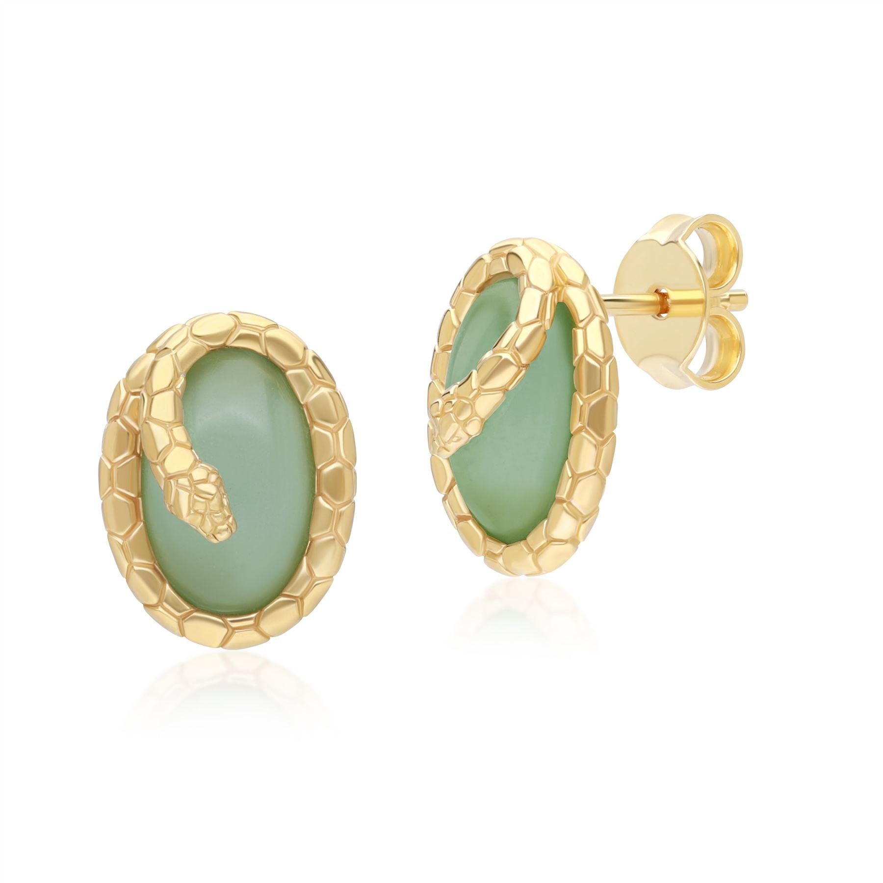 Women’s Green Jade Winding Snake Stud Earrings In Gold Plated Sterling Silver Gemondo