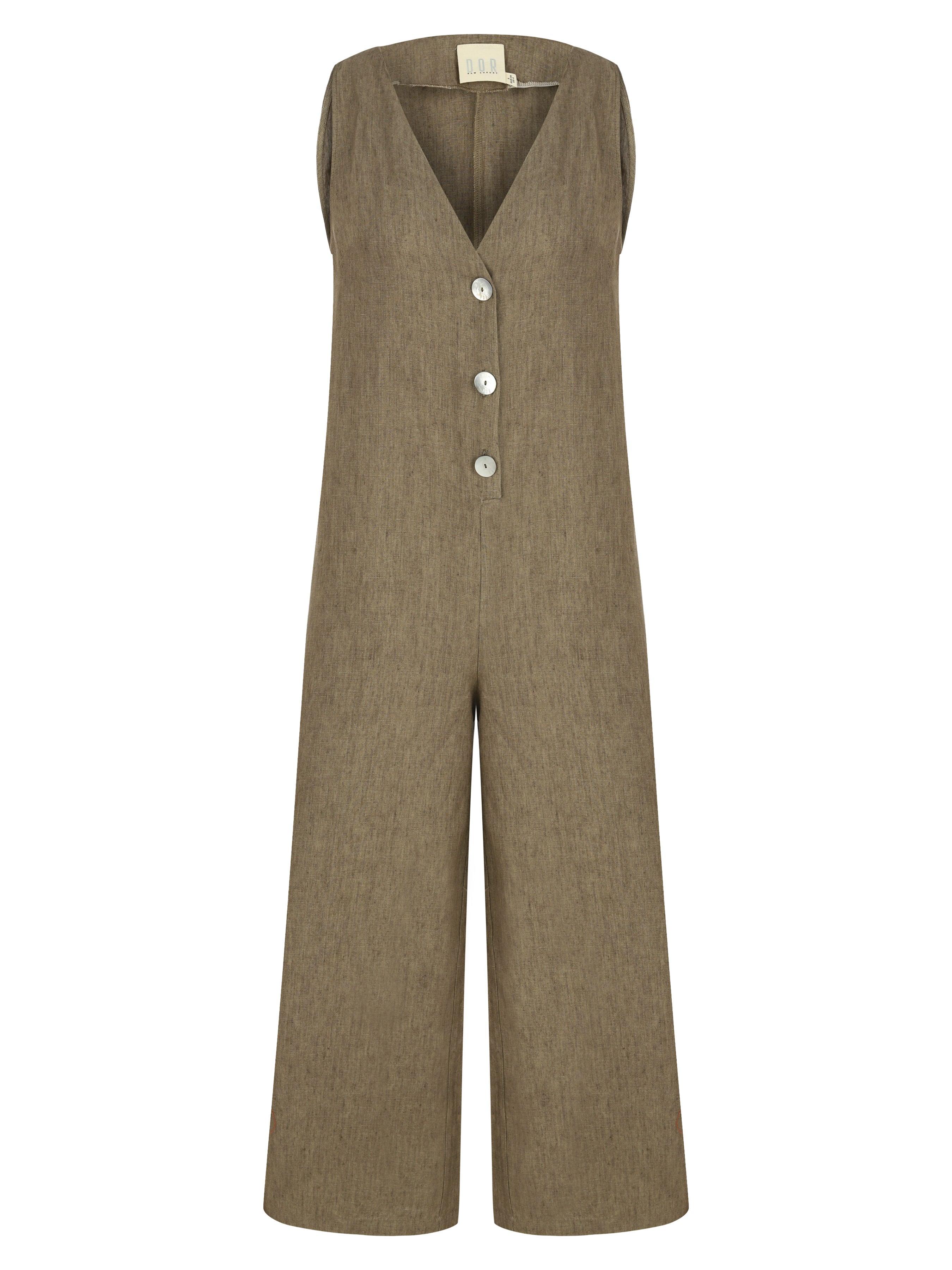 Dor Raw Luxury Women's Green By The Lake Maggiore Linen Jumpsuit - Taupe