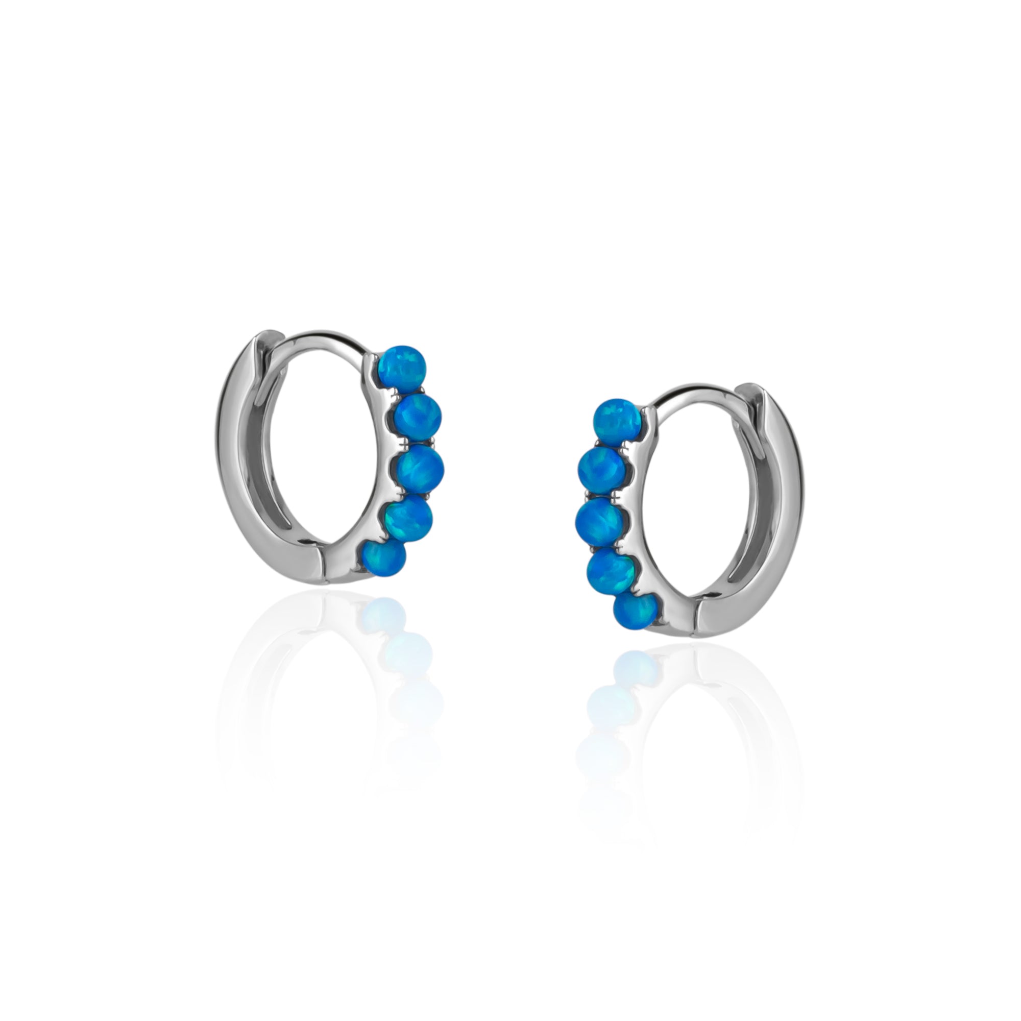 Spero London Women's Silver Beaded Blue Opal Huggie Hoop Earrings In Silver