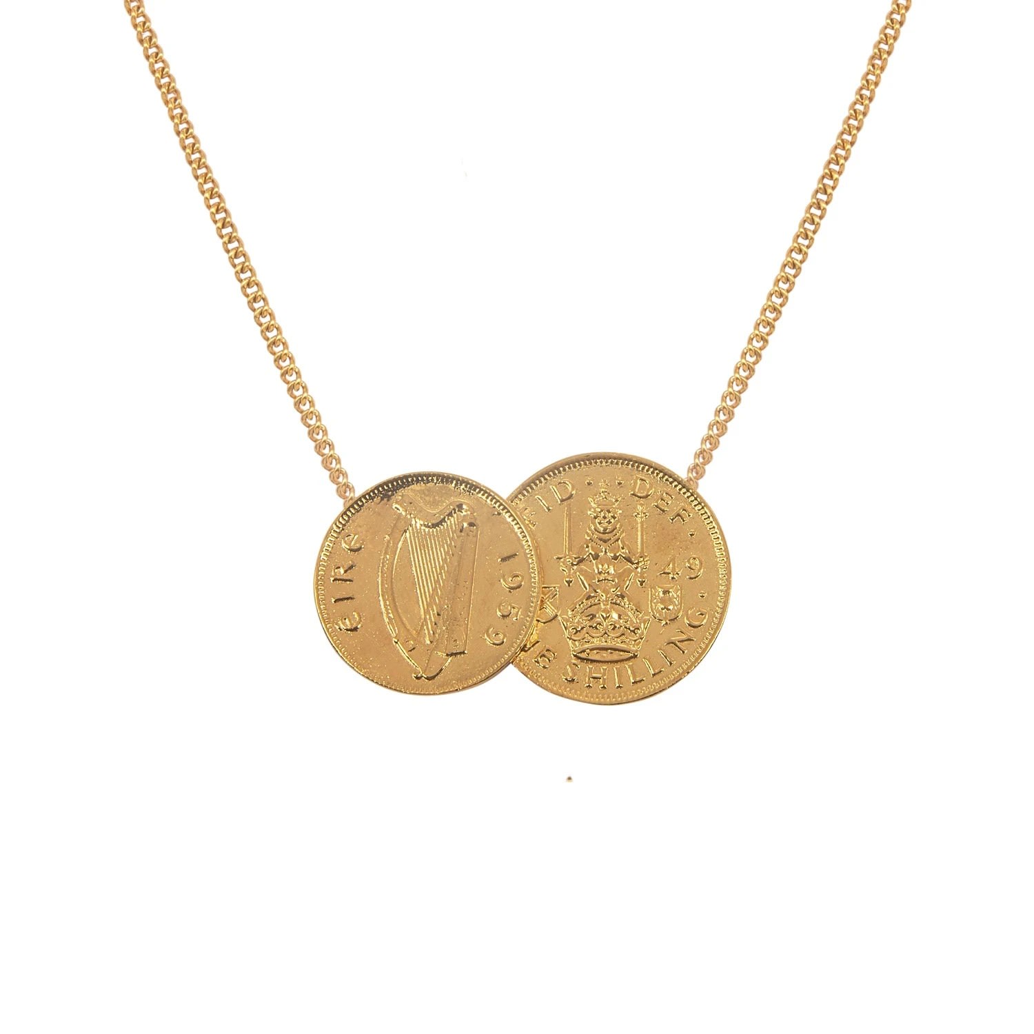 Katie Mullally Limited Men's Irish & Scottish Double Coin Pendant & Chain In Gold Plated In Gold