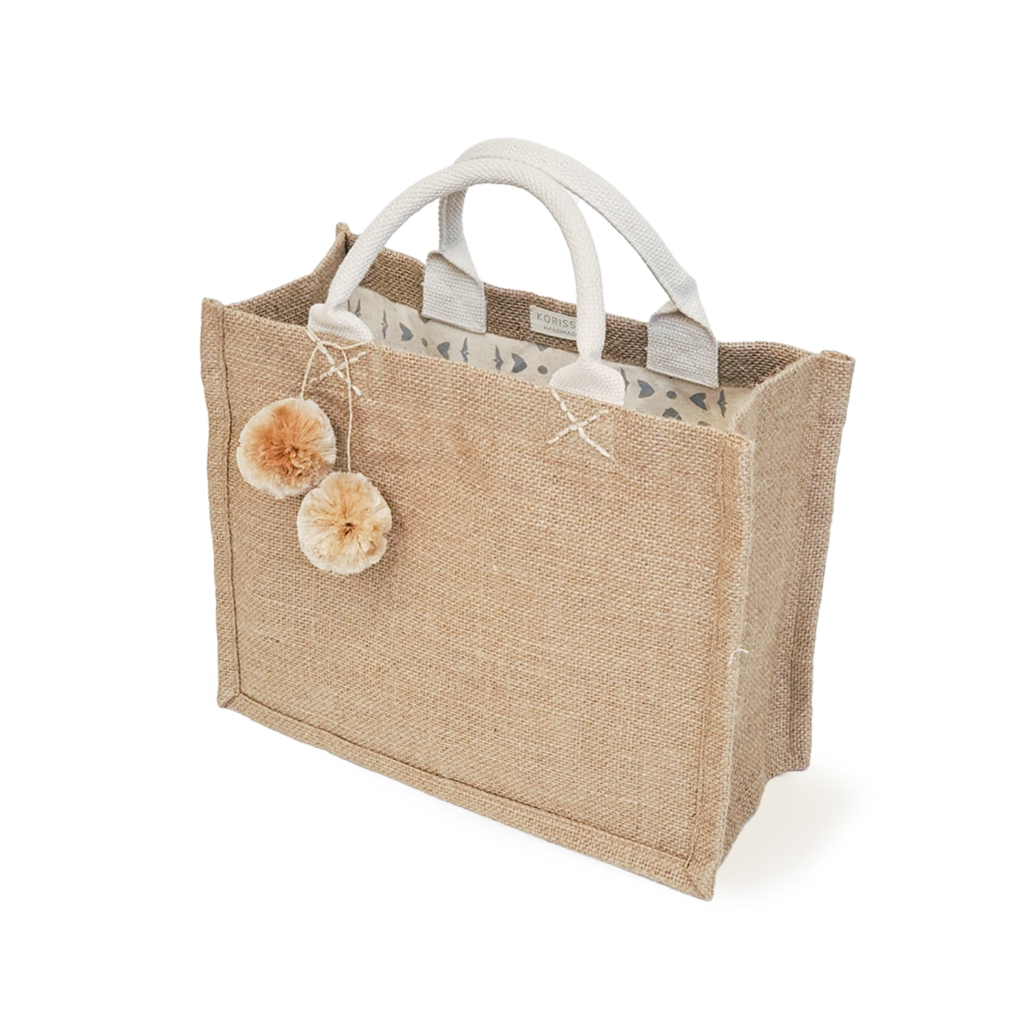 Women’s Neutrals Jute Canvas Gift Bag With Pompom Korissa