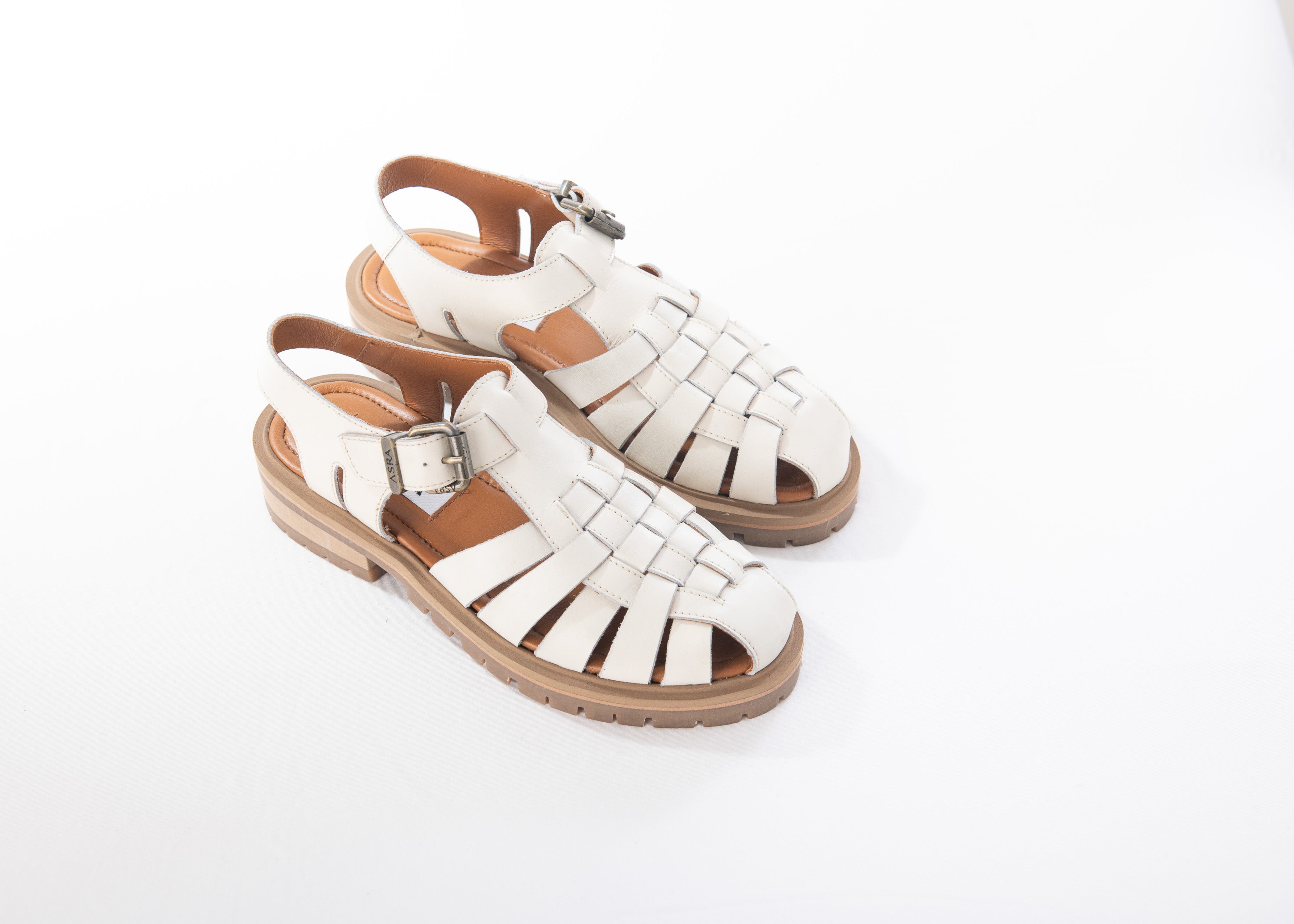 Asra Women's White Samo - Coconut Leather Fisherman Sandals