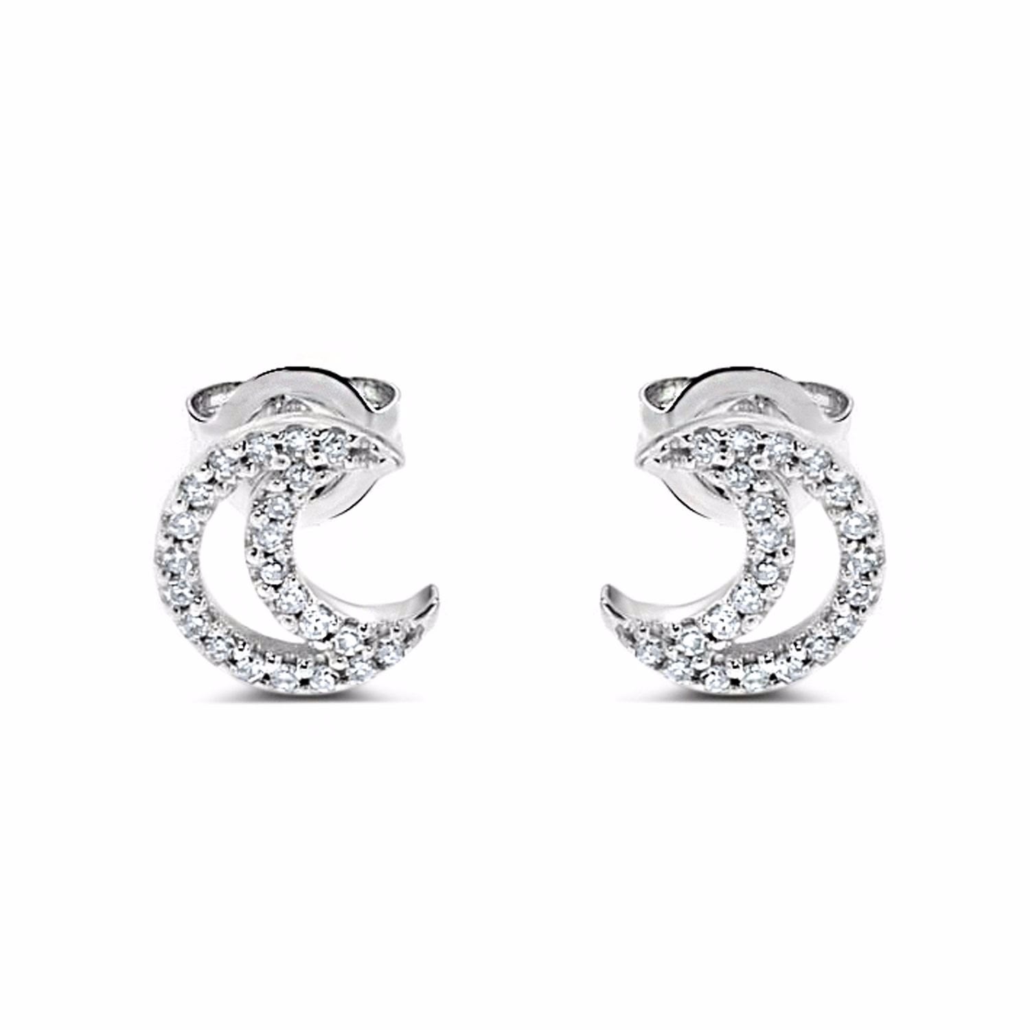 Women’s Moon Diamond Studs 14K White Gold Cosanuova