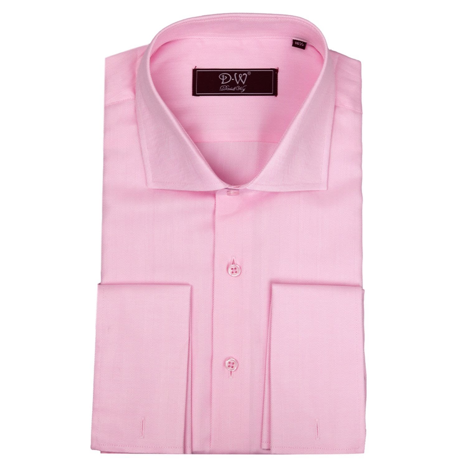 Men’s Pink / Purple Cutaway Collar Double Cuff Herringbone Shirt - Light Pink 15" David Wej