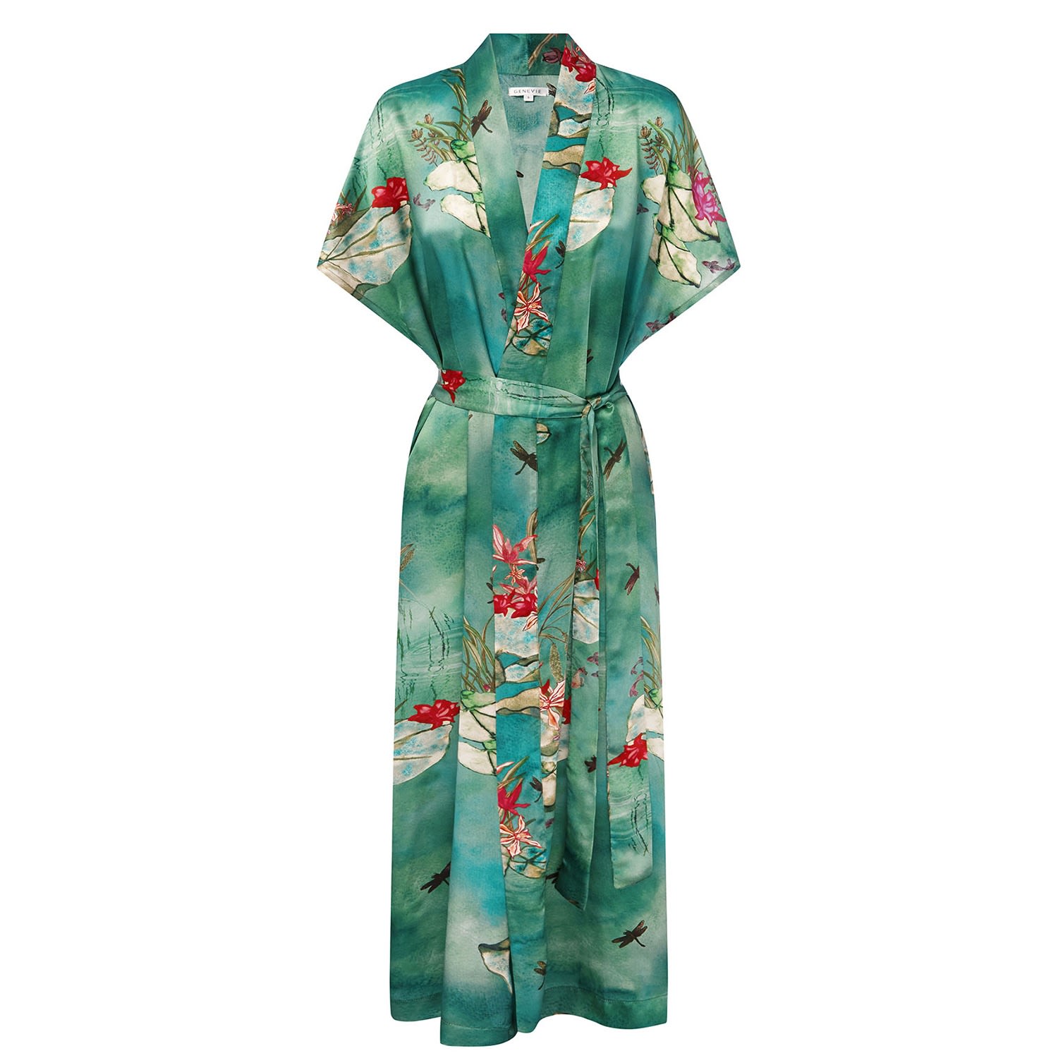 Genevie Women's Green Jade Lily Silk Kimono