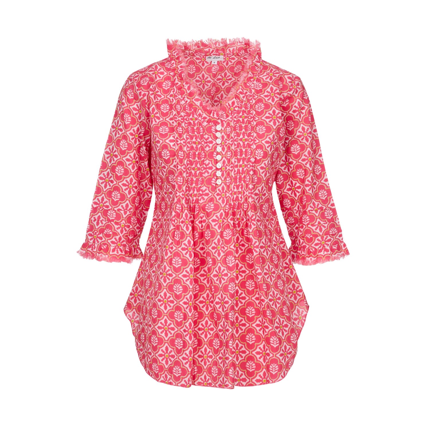 At Last... Women's Pink / Purple / White Sophie Cotton Shirt In Coral & White Flower In Pink/purple/white