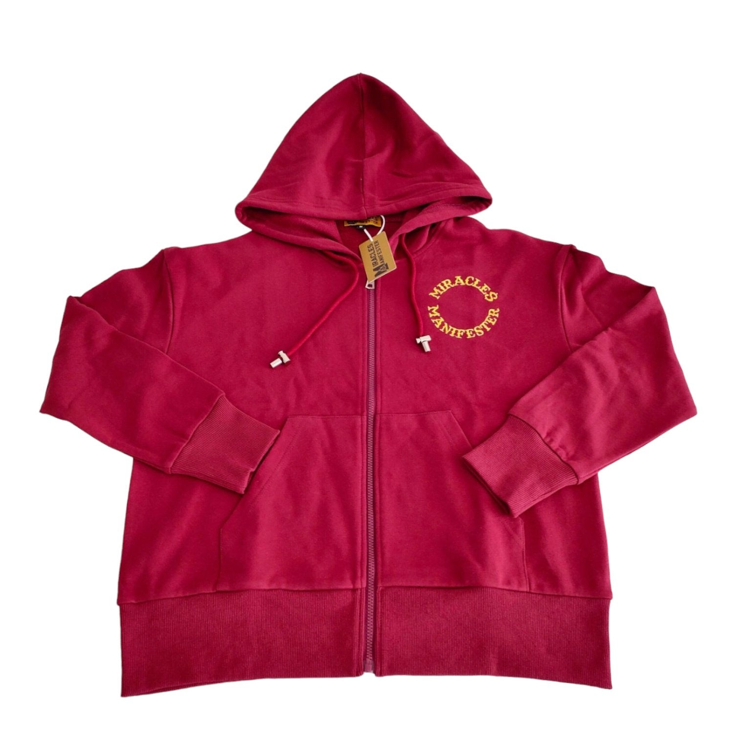 Women’s Miracles Manifester Embroidered Zip Hoodie - Burgundy Xxl