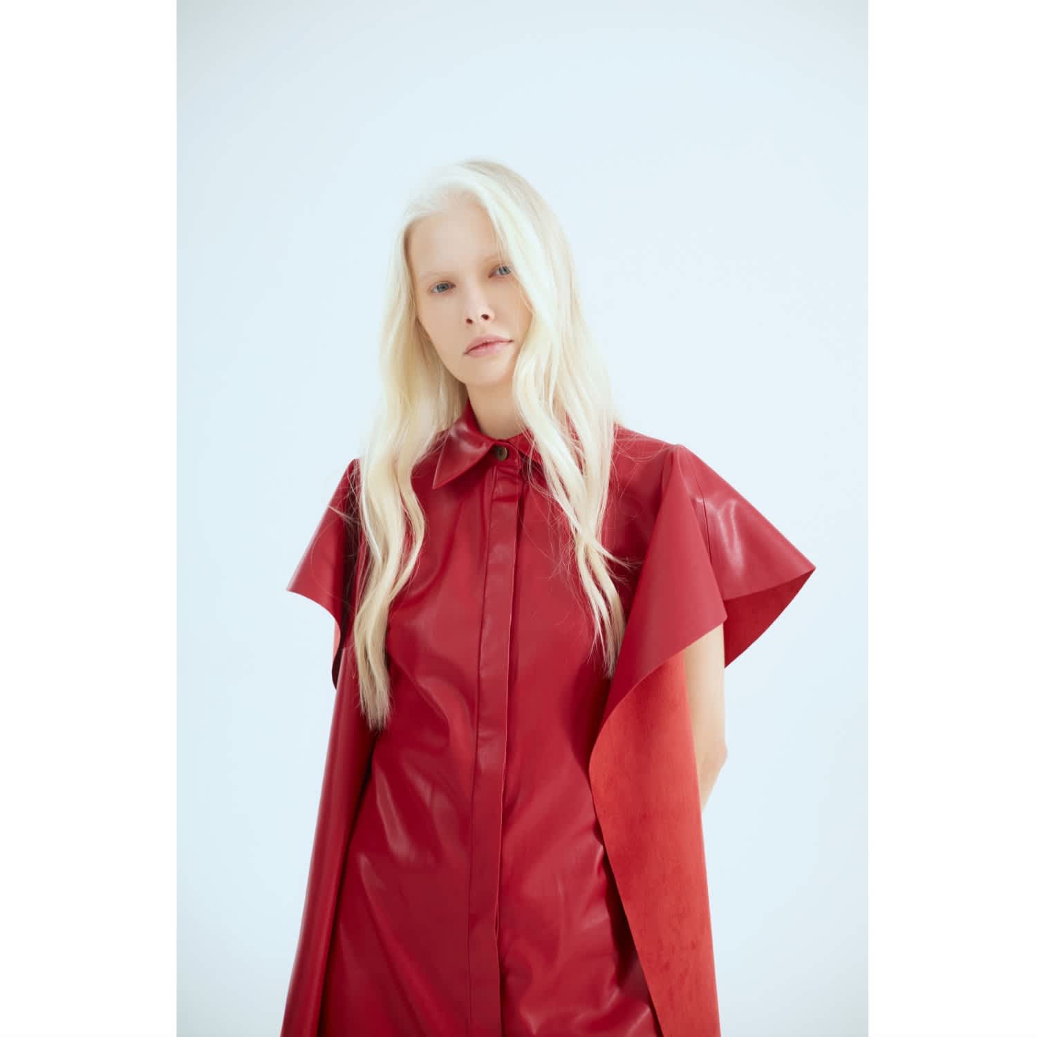 Julia Allert Faux Leather Draped Shirt Dress - Red