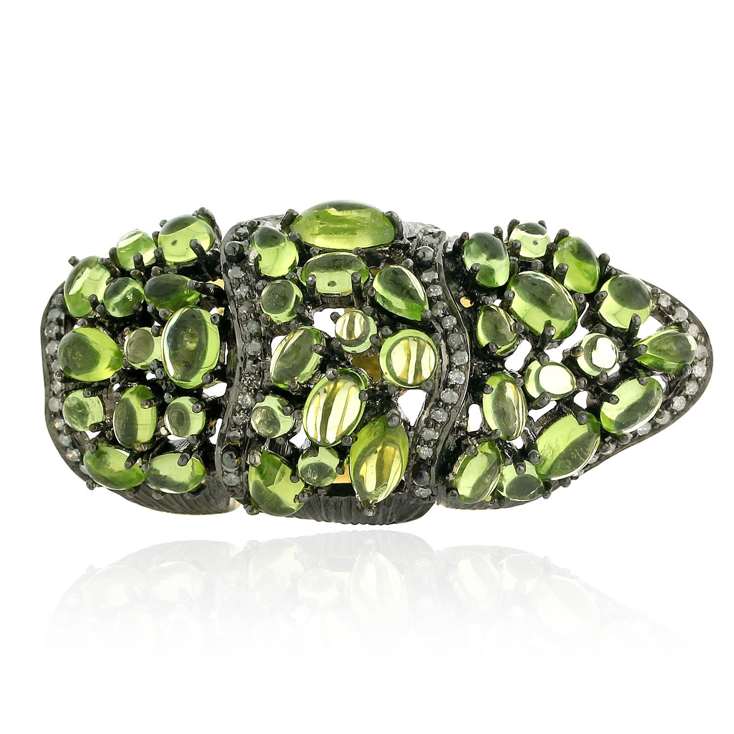 Women’s Green / Gold / White Peridot Diamond 18K Gold 925 Sterling Silver Full Finger Ring Jewelry Artisan