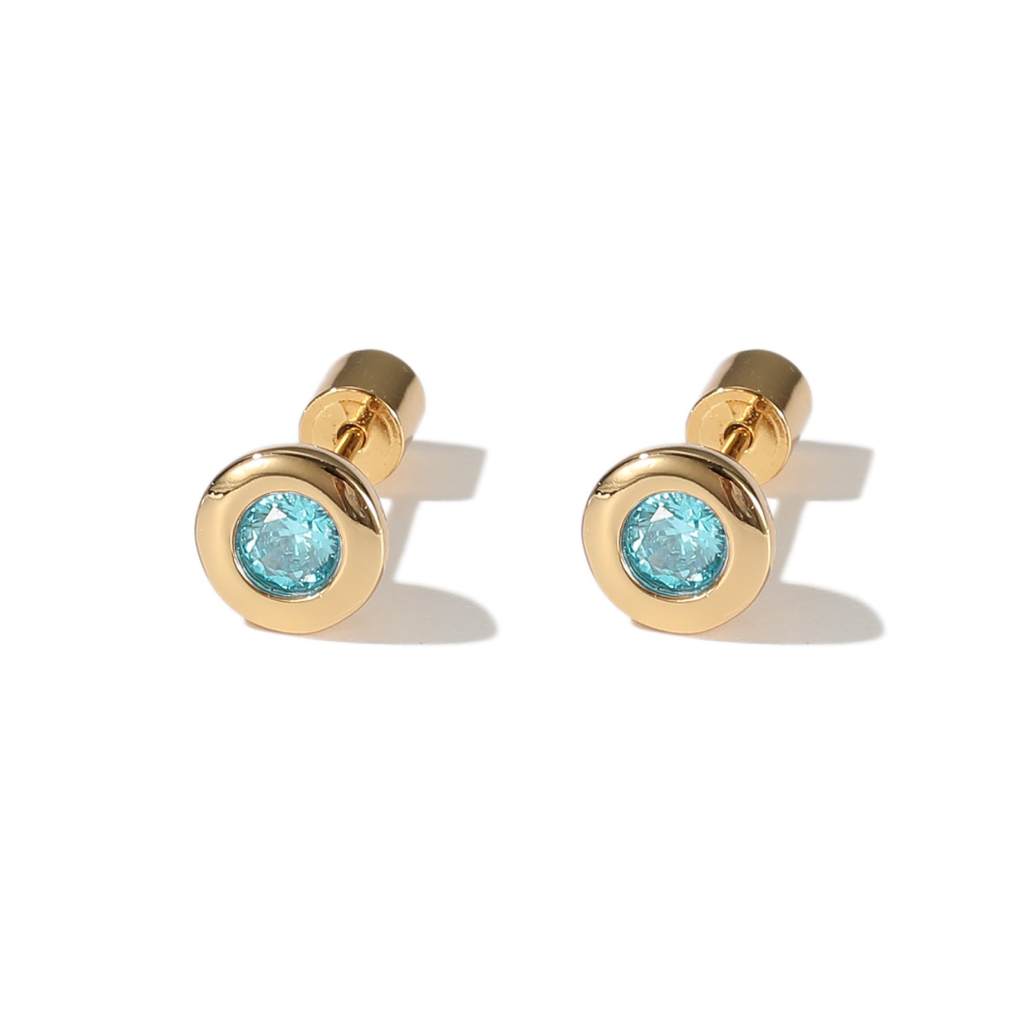 Shop Classicharms Women's Gold / Blue Aurora Gold Bezel Set Aquamarine Blue Solitaire Stud Earrings In Gold/blue